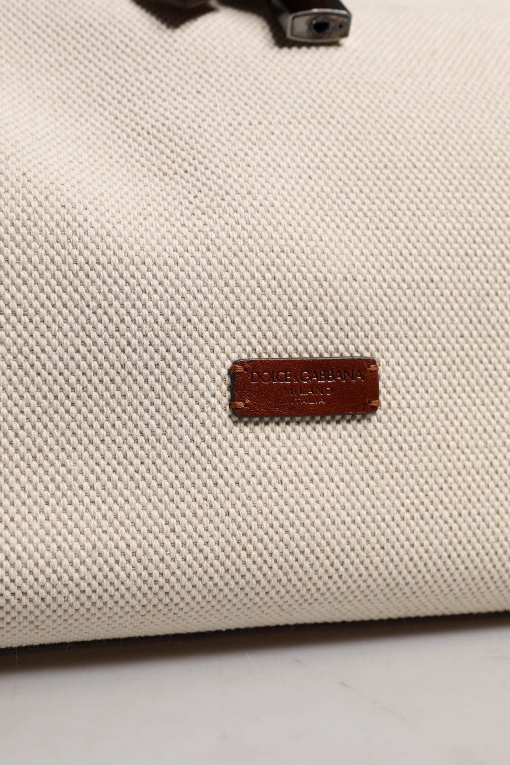 Dolce & Gabbana Beige Brown Cotton Leather Duffle Shoulder Bag -   -  Dolce & Gabbana.