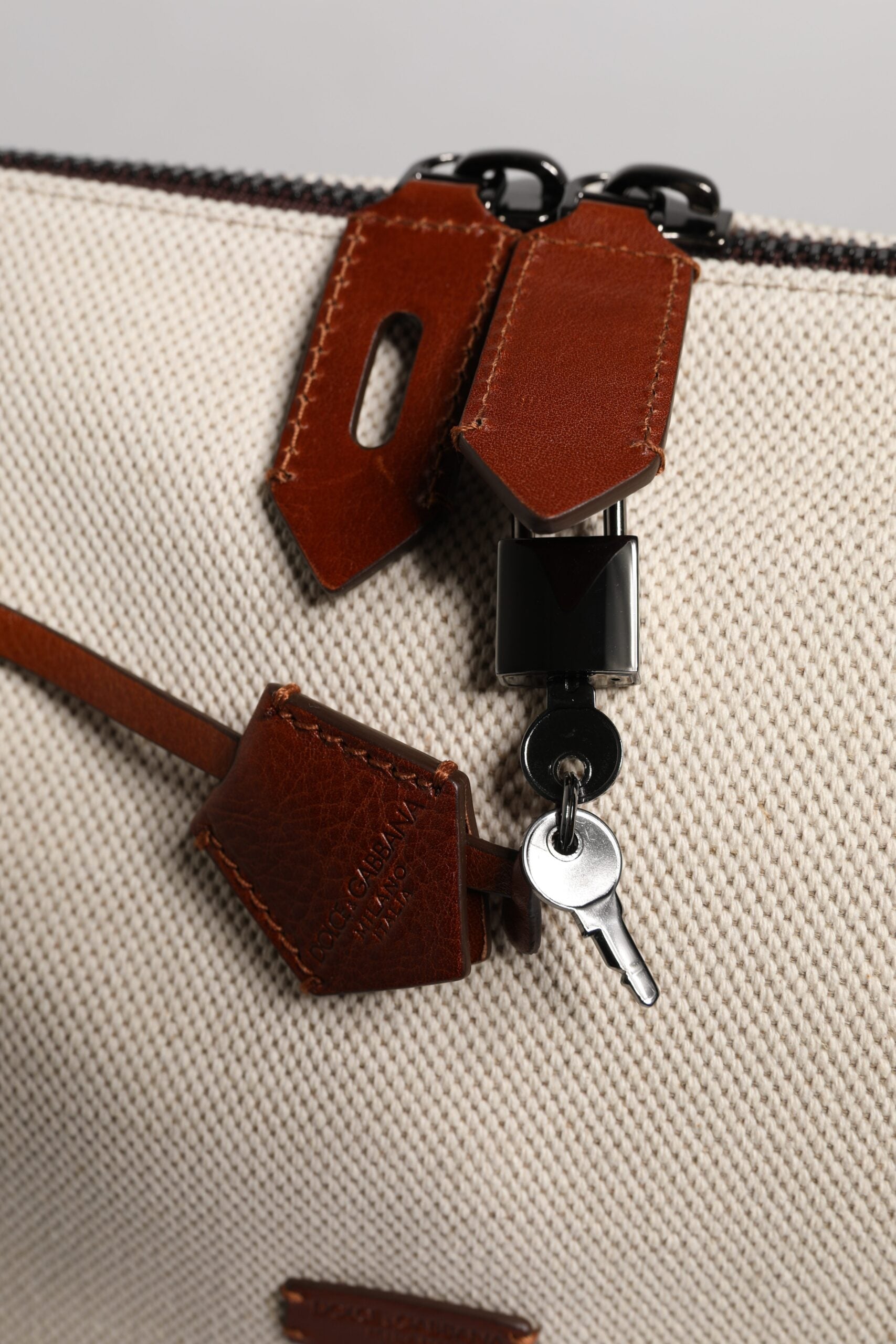 Dolce & Gabbana Beige Brown Cotton Leather Duffle Shoulder Bag -   -  Dolce & Gabbana.