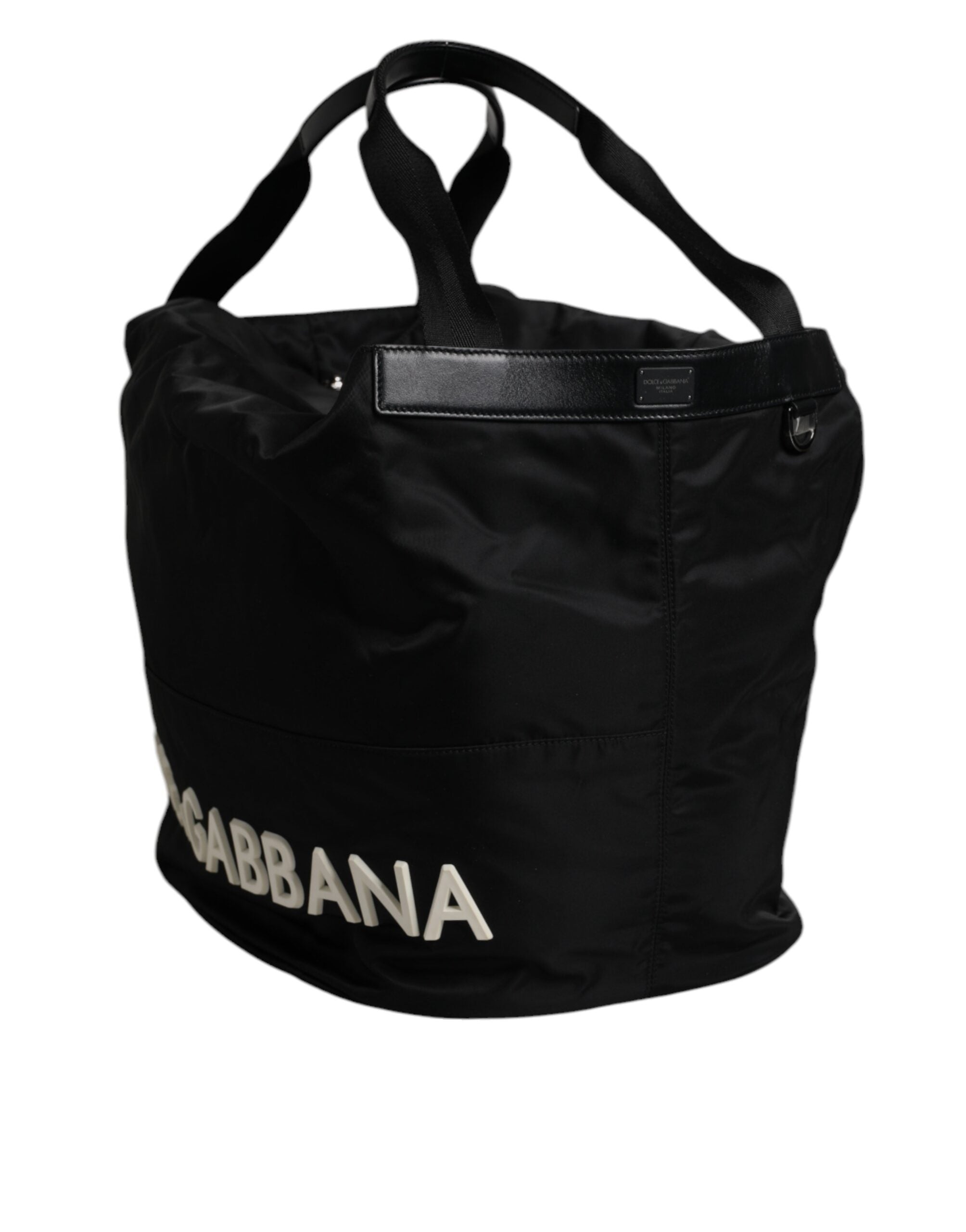 Dolce & Gabbana Black Nylon White Iconic Logo Shoulder Bucket Bag -   -  Dolce & Gabbana.