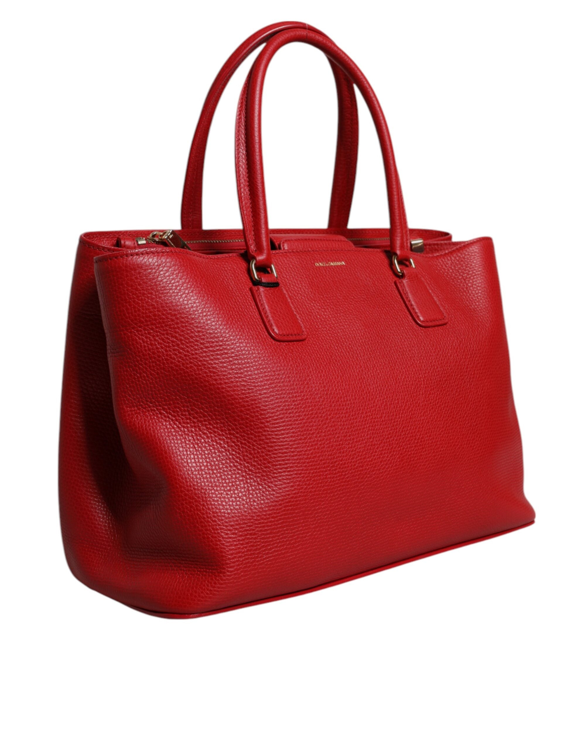 Dolce & Gabbana Red Calfskin Leather Logo Plaque Top Handle Bag -   -  Dolce & Gabbana.