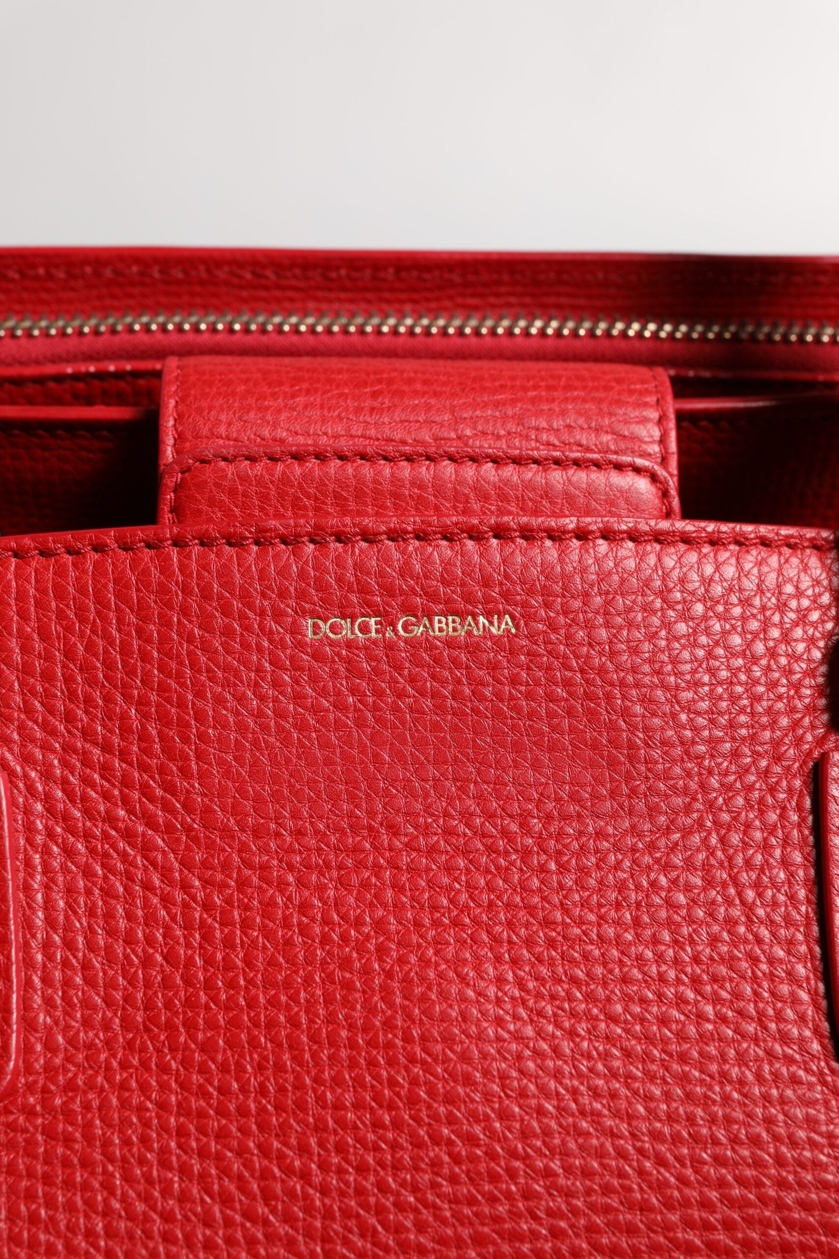Dolce & Gabbana Red Calfskin Leather Logo Plaque Top Handle Bag -   -  Dolce & Gabbana.