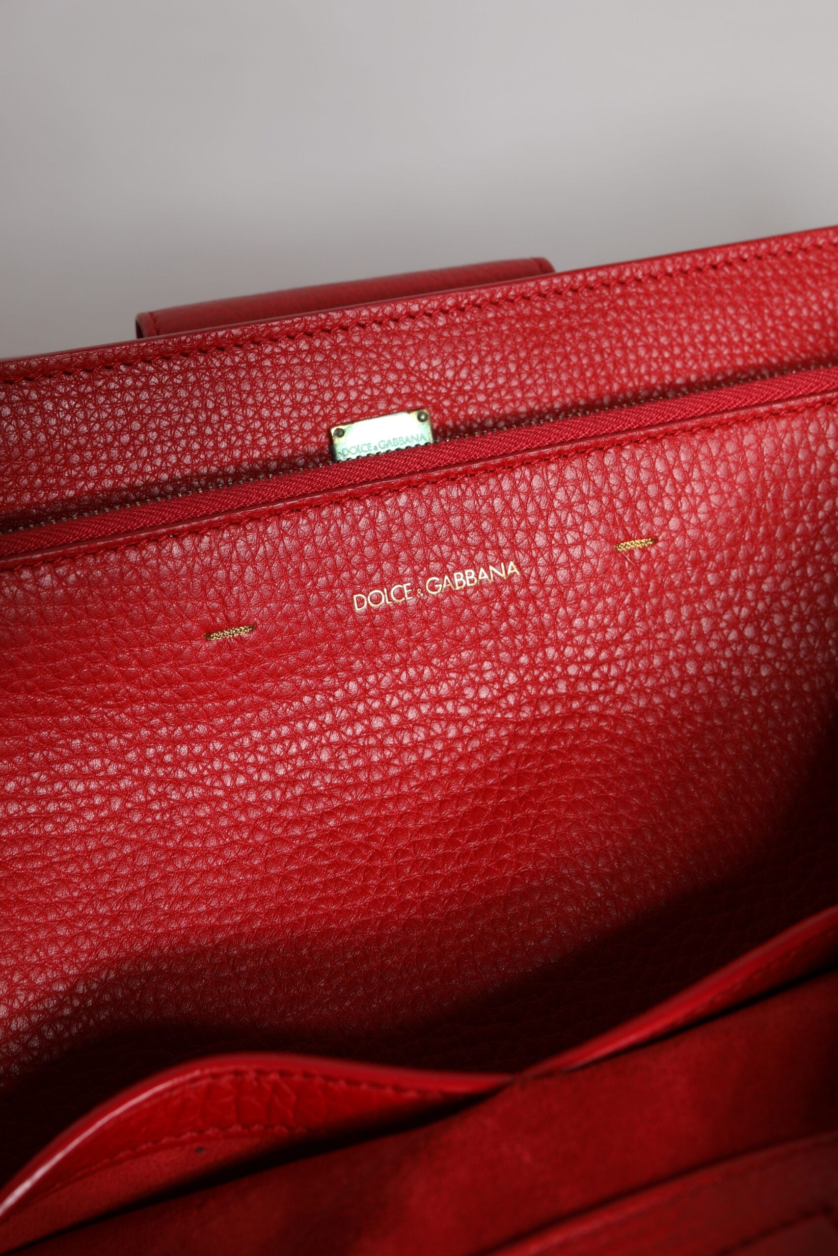 Dolce & Gabbana Red Calfskin Leather Logo Plaque Top Handle Bag -   -  Dolce & Gabbana.
