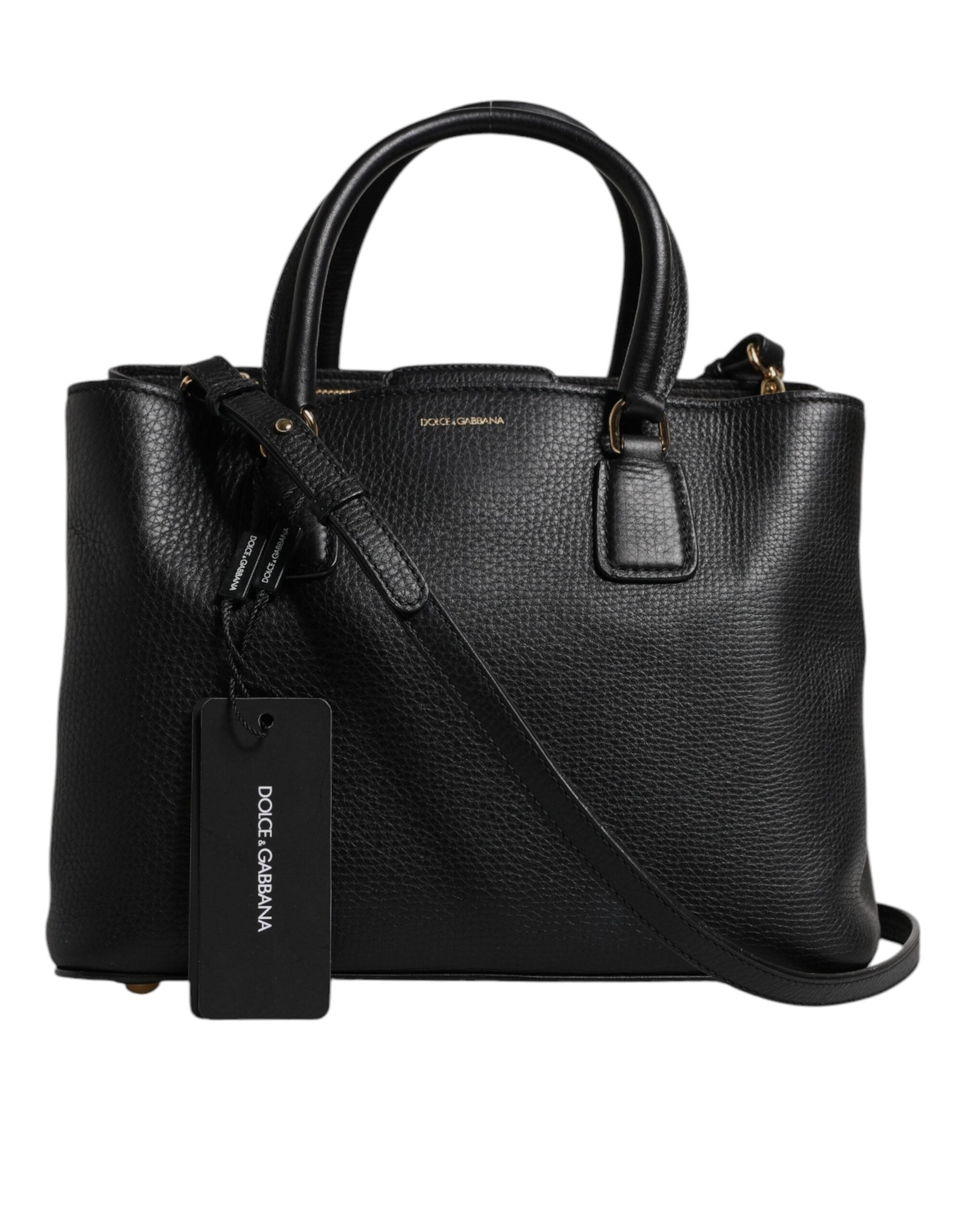 Dolce & Gabbana Black Calf Leather Logo Plaque Shoulder Handbag Bag -   -  Dolce & Gabbana.