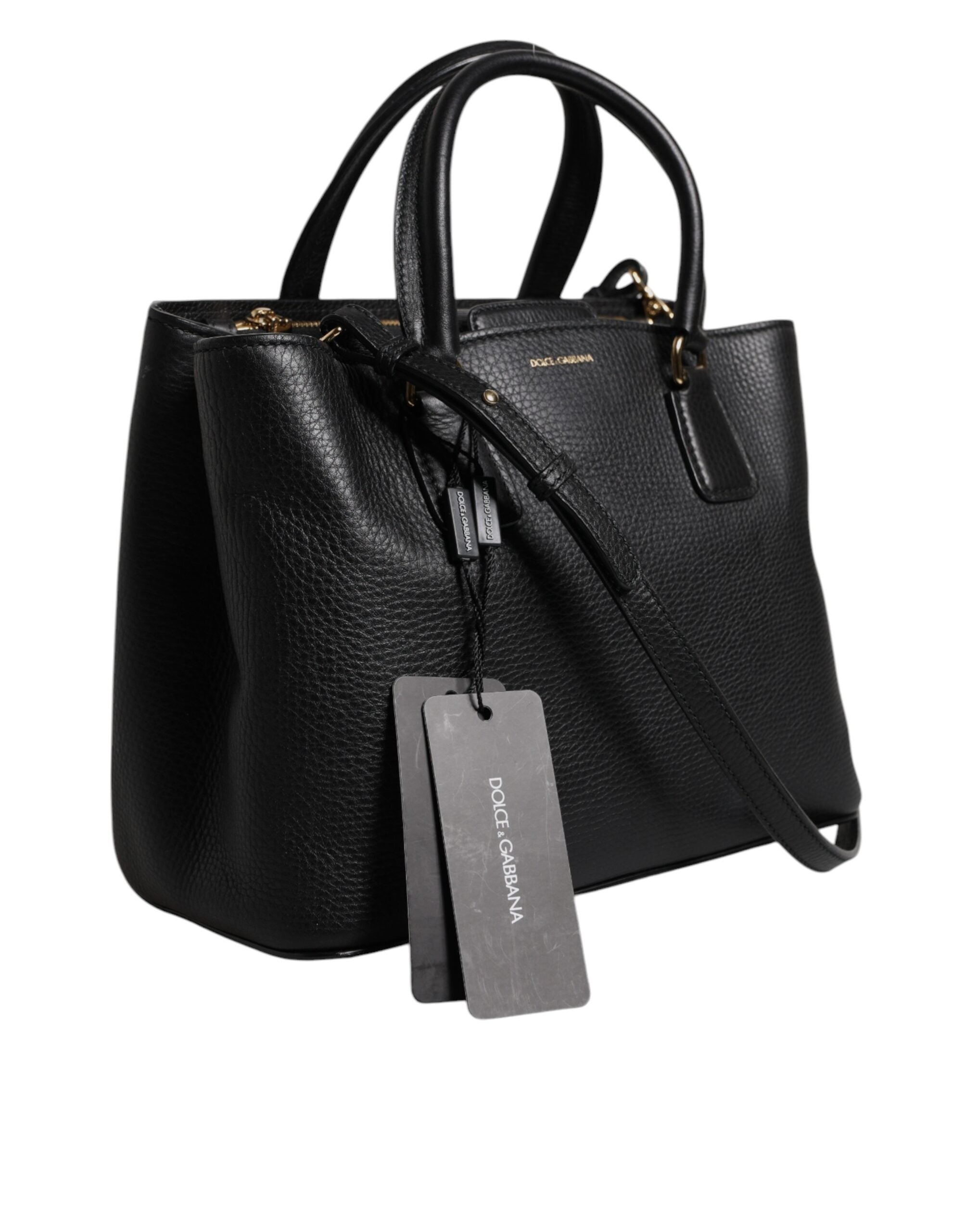 Dolce & Gabbana Black Calf Leather Logo Plaque Shoulder Handbag Bag -   -  Dolce & Gabbana.
