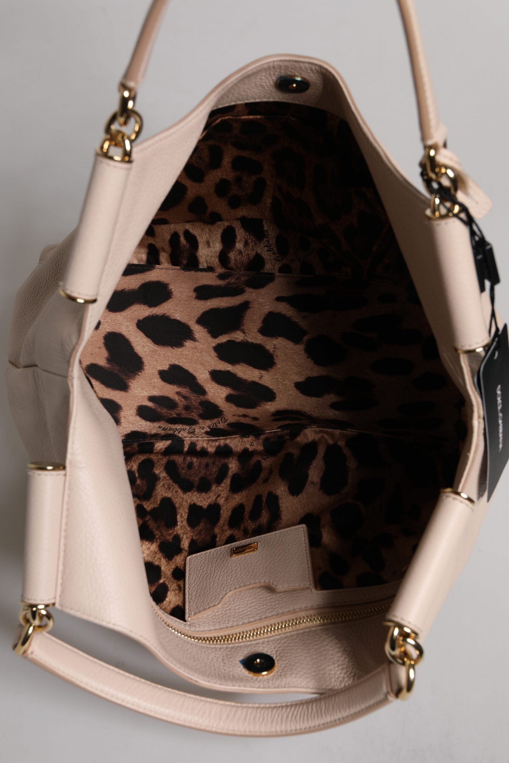 Dolce & Gabbana Light Pink Deer Leather Logo Plaque Tote Top Handle Bag -   -  Dolce & Gabbana.