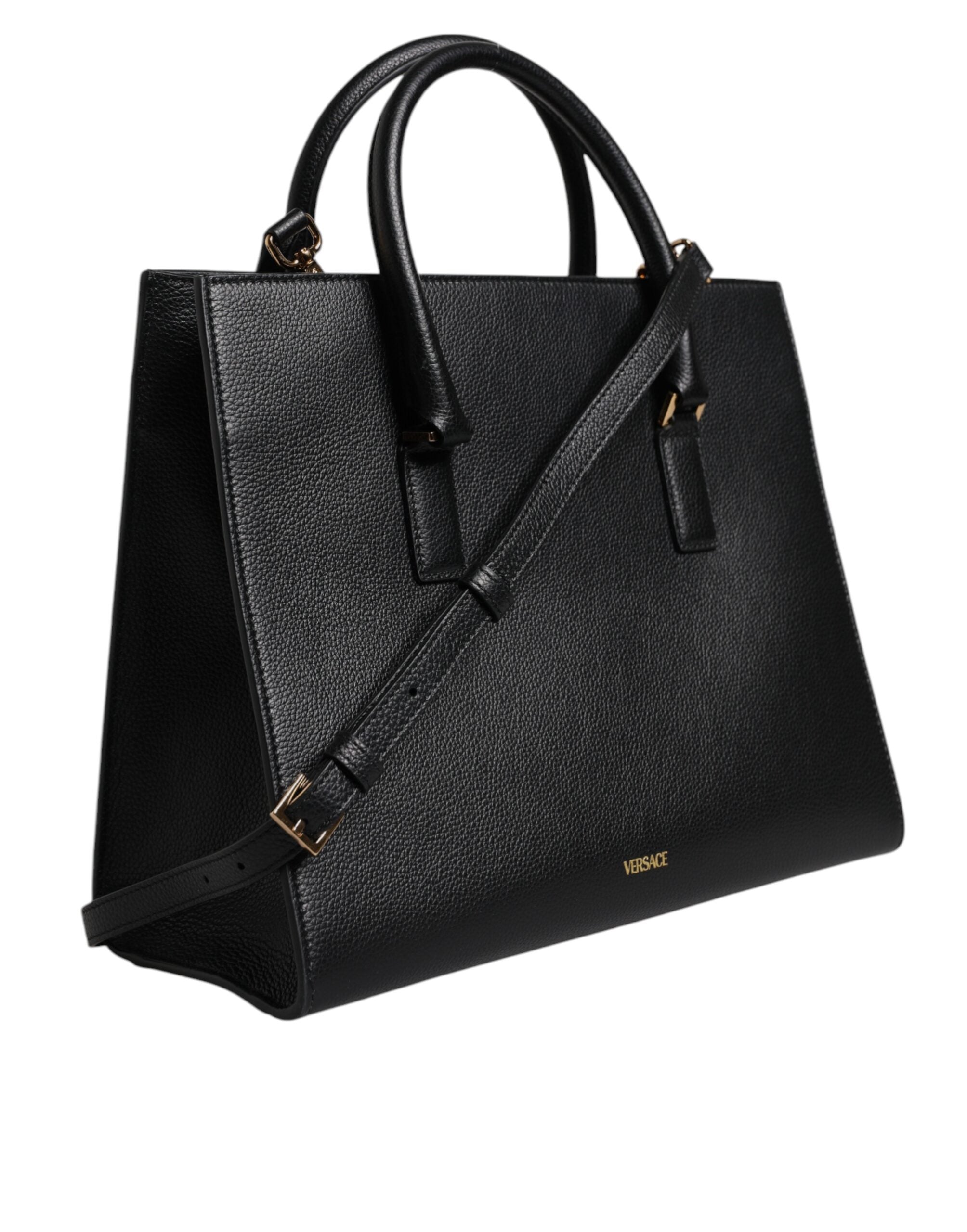 Versace Black Large Leather Top Handle Shoulder Crossbody Bag -   -  Versace.