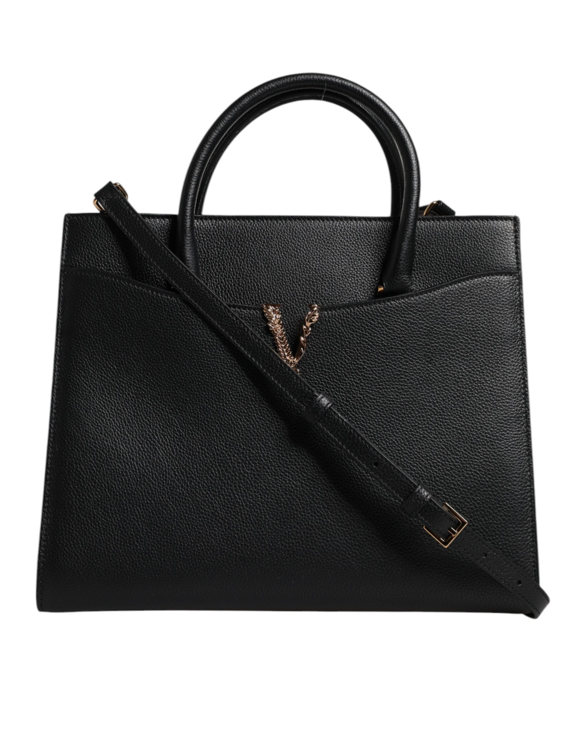Versace Black Large Leather Top Handle Shoulder Crossbody Bag -   -  Versace.