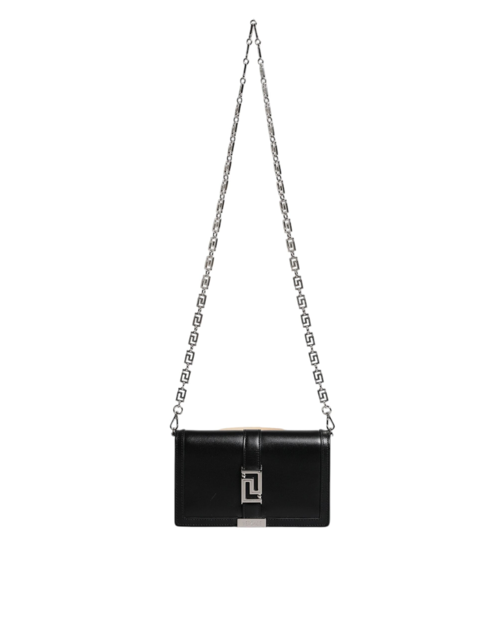 Versace Black Calfskin Leather Chain Strap Shoulder Crossbody Bag -   -  Versace.