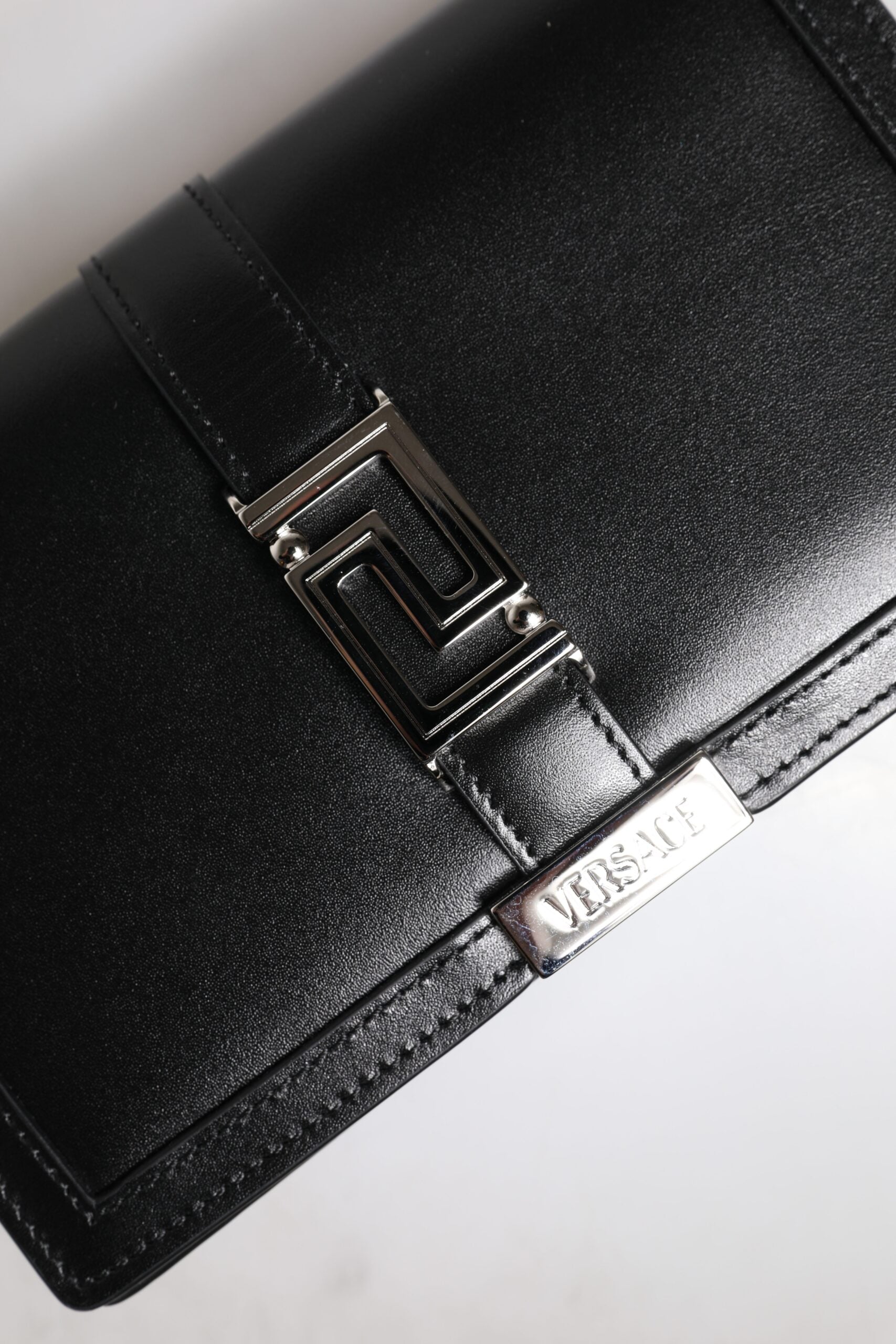 Versace Black Calfskin Leather Chain Strap Shoulder Crossbody Bag -   -  Versace.