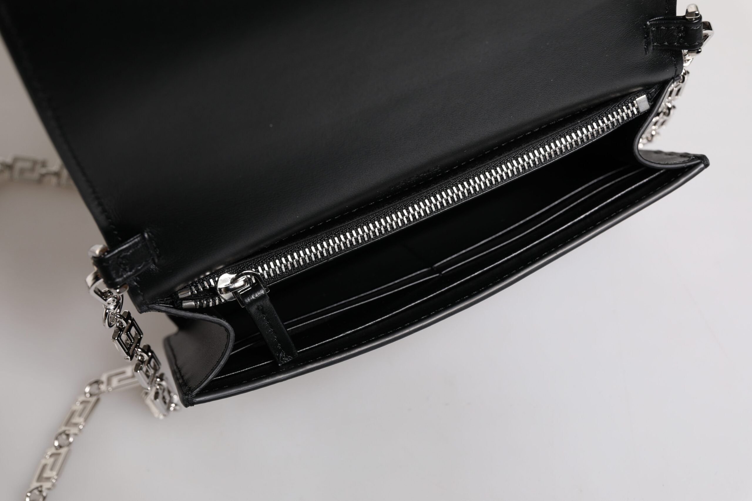 Versace Black Calfskin Leather Chain Strap Shoulder Crossbody Bag -   -  Versace.