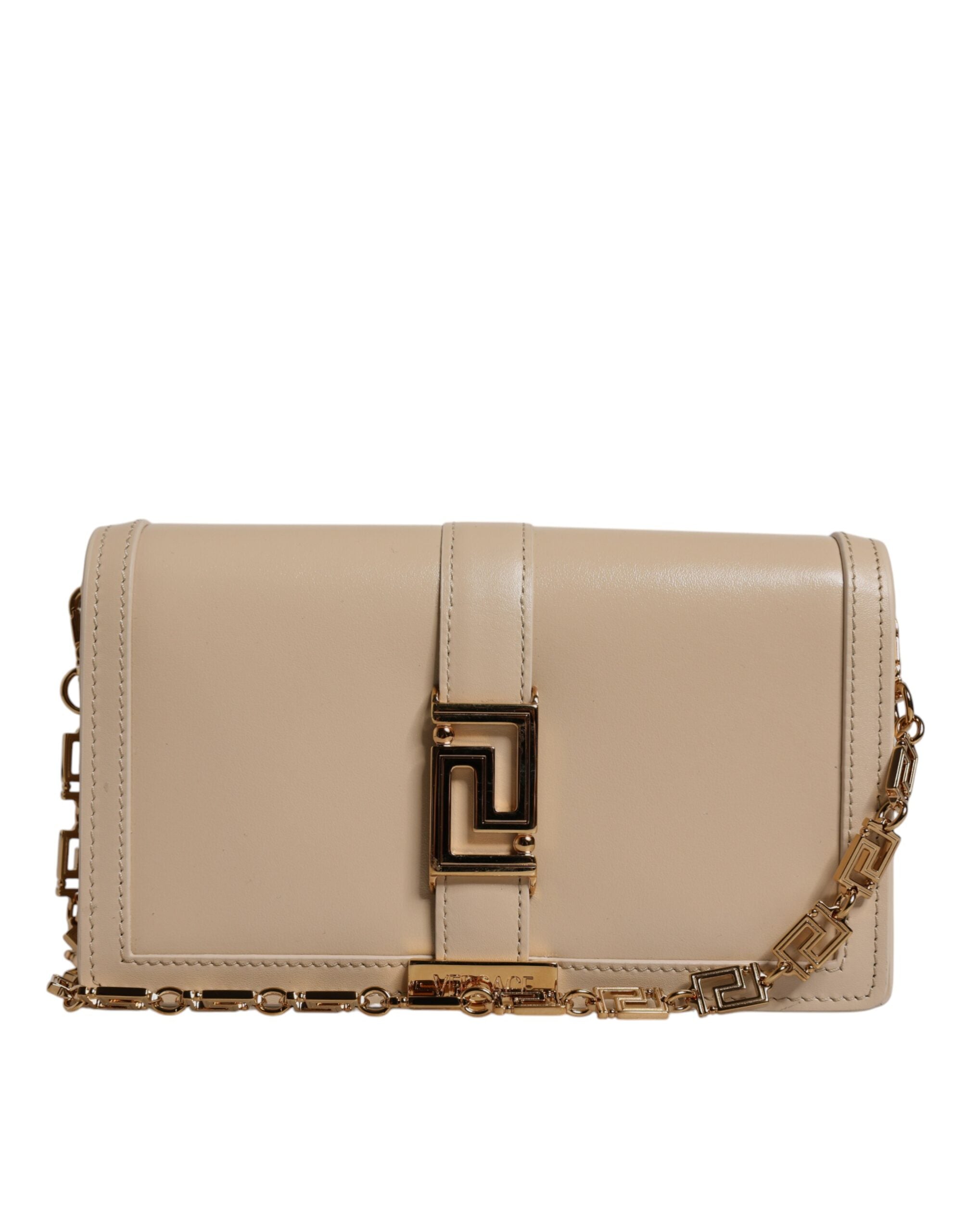 Versace Beige Gold Chain Calf Leather Wallet Crossbody Bag -   -  Versace.
