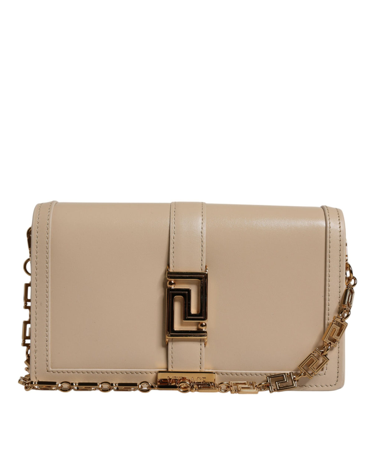 Versace Beige Gold Chain Calf Leather Wallet Crossbody Bag -   -  Versace.
