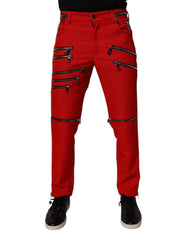 Dolce & Gabbana Red Zipper Embellished Straight Pants -   -  Dolce & Gabbana.