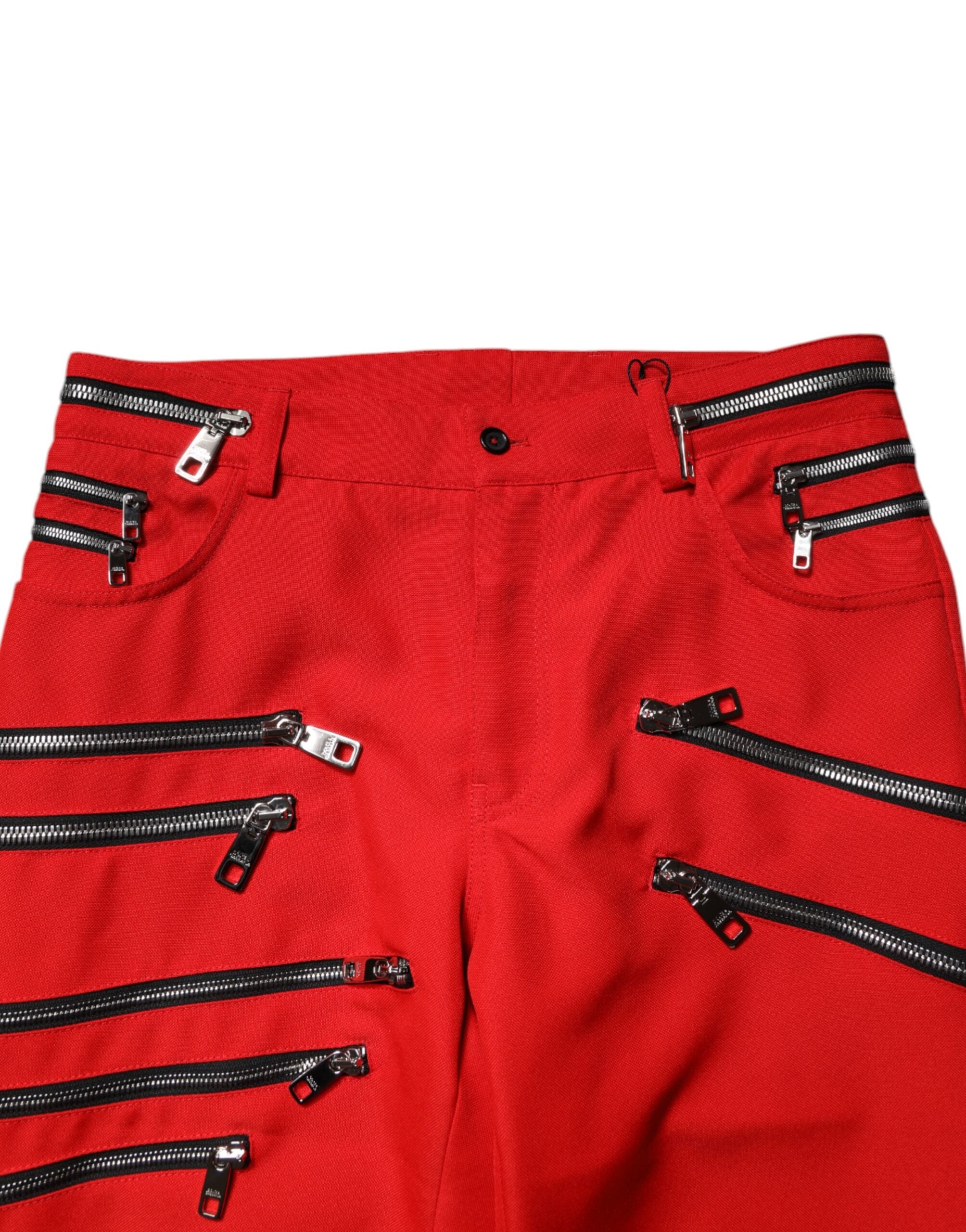 Dolce & Gabbana Red Zipper Embellished Straight Pants -   -  Dolce & Gabbana.