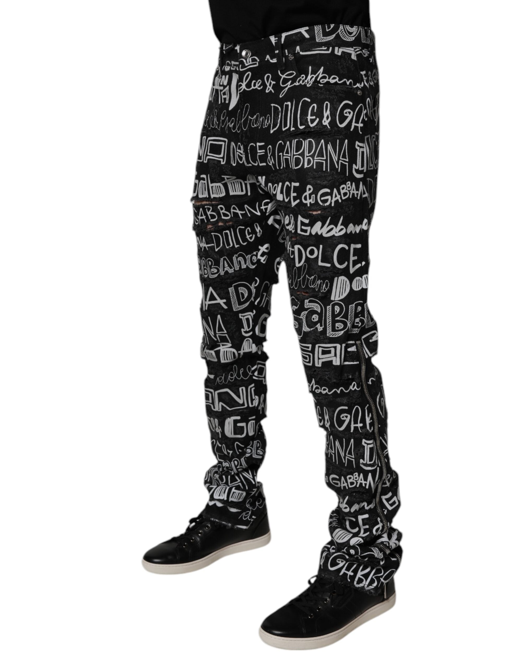 Dolce & Gabbana Black Cotton Logo Print Straight Denim Jeans -   -  Dolce & Gabbana.