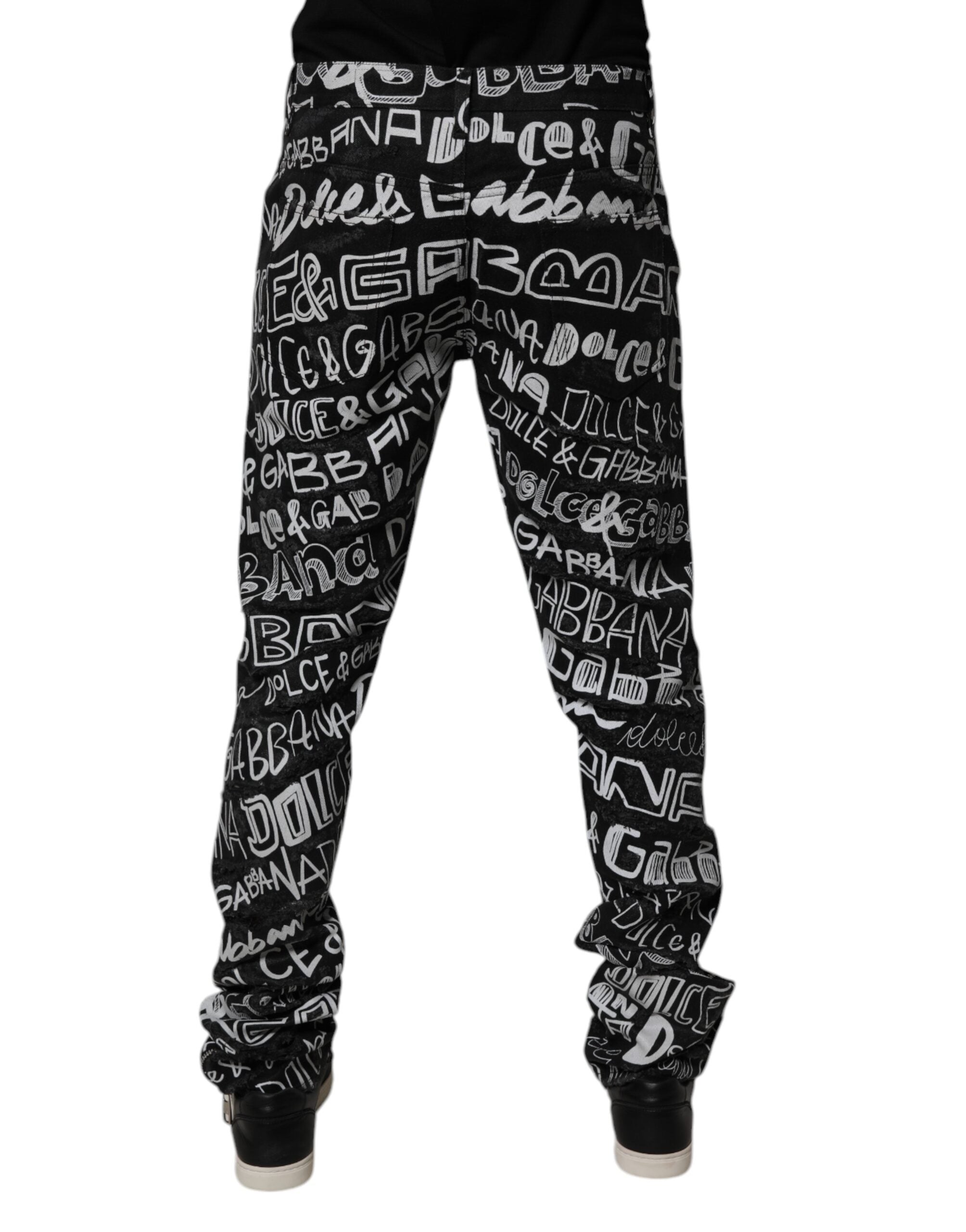 Dolce & Gabbana Black Cotton Logo Print Straight Denim Jeans -   -  Dolce & Gabbana.