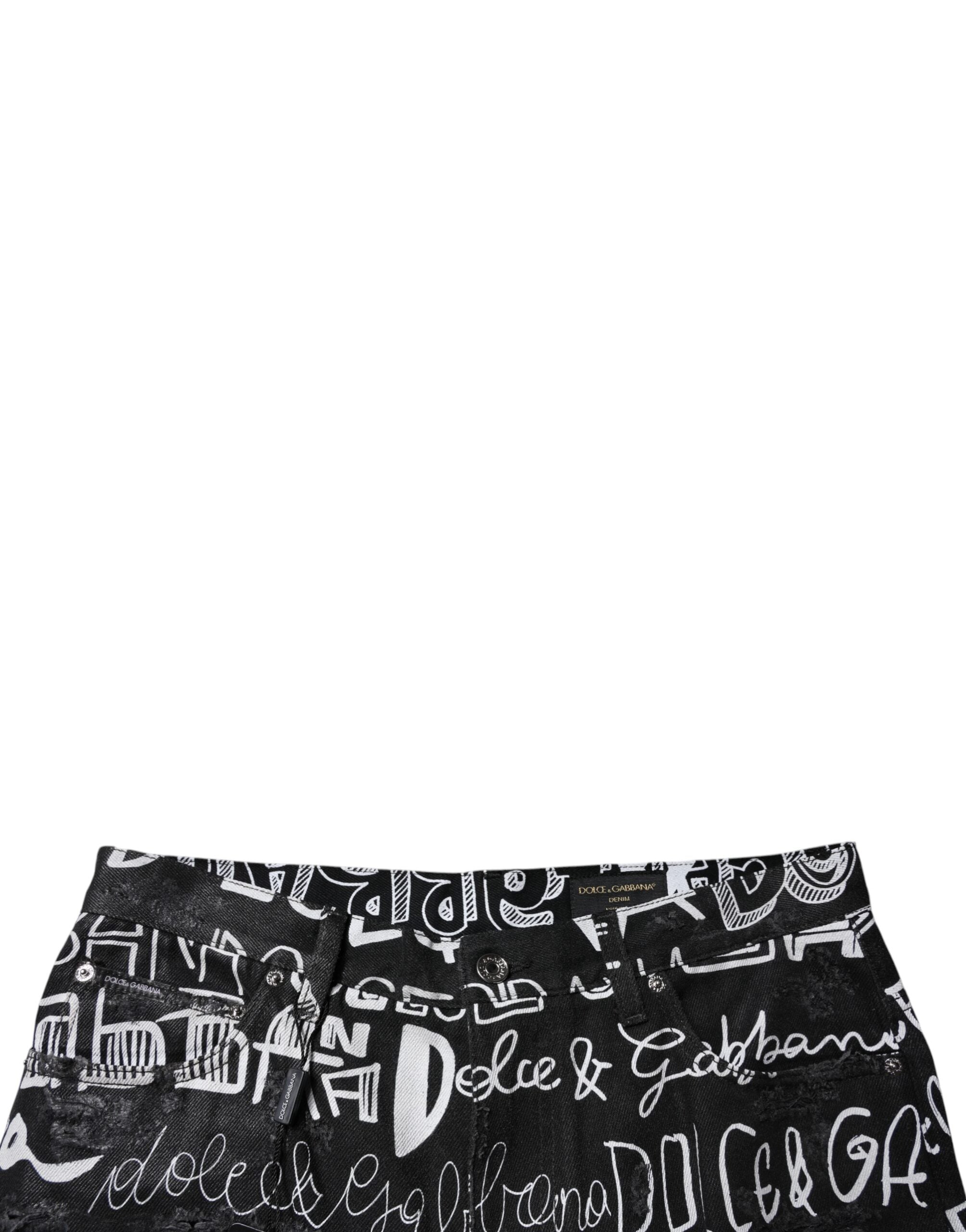 Dolce & Gabbana Black Cotton Logo Print Straight Denim Jeans -   -  Dolce & Gabbana.