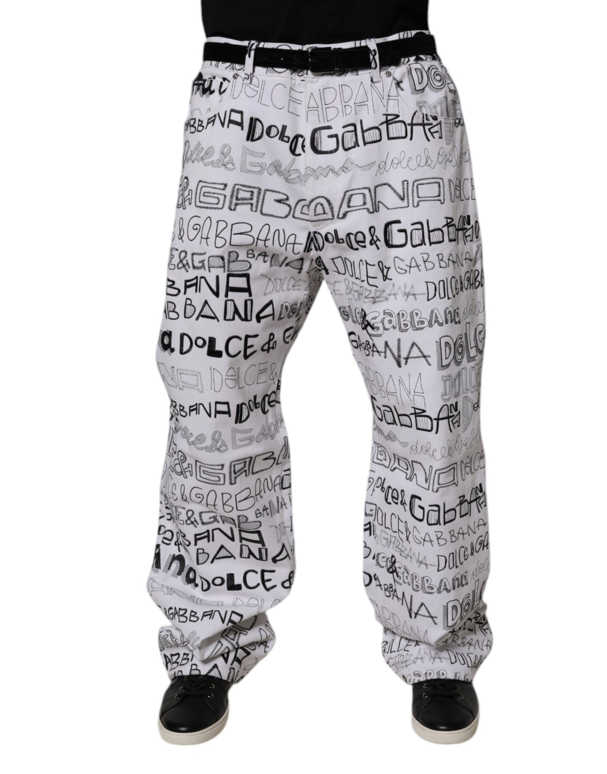 Dolce & Gabbana White Logo Print Straight Men Denim Jeans -   -  Dolce & Gabbana.