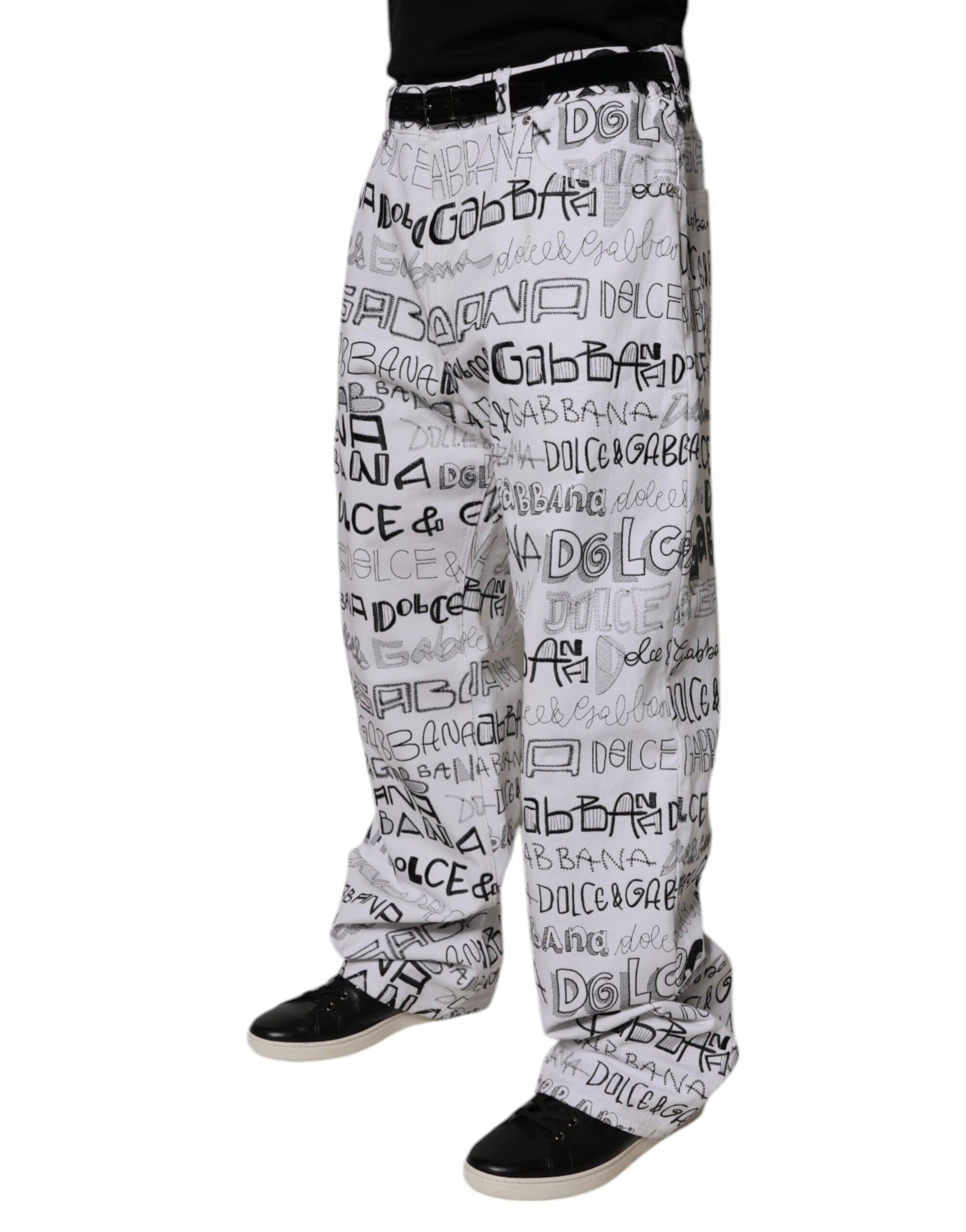 Dolce & Gabbana White Logo Print Straight Men Denim Jeans -   -  Dolce & Gabbana.