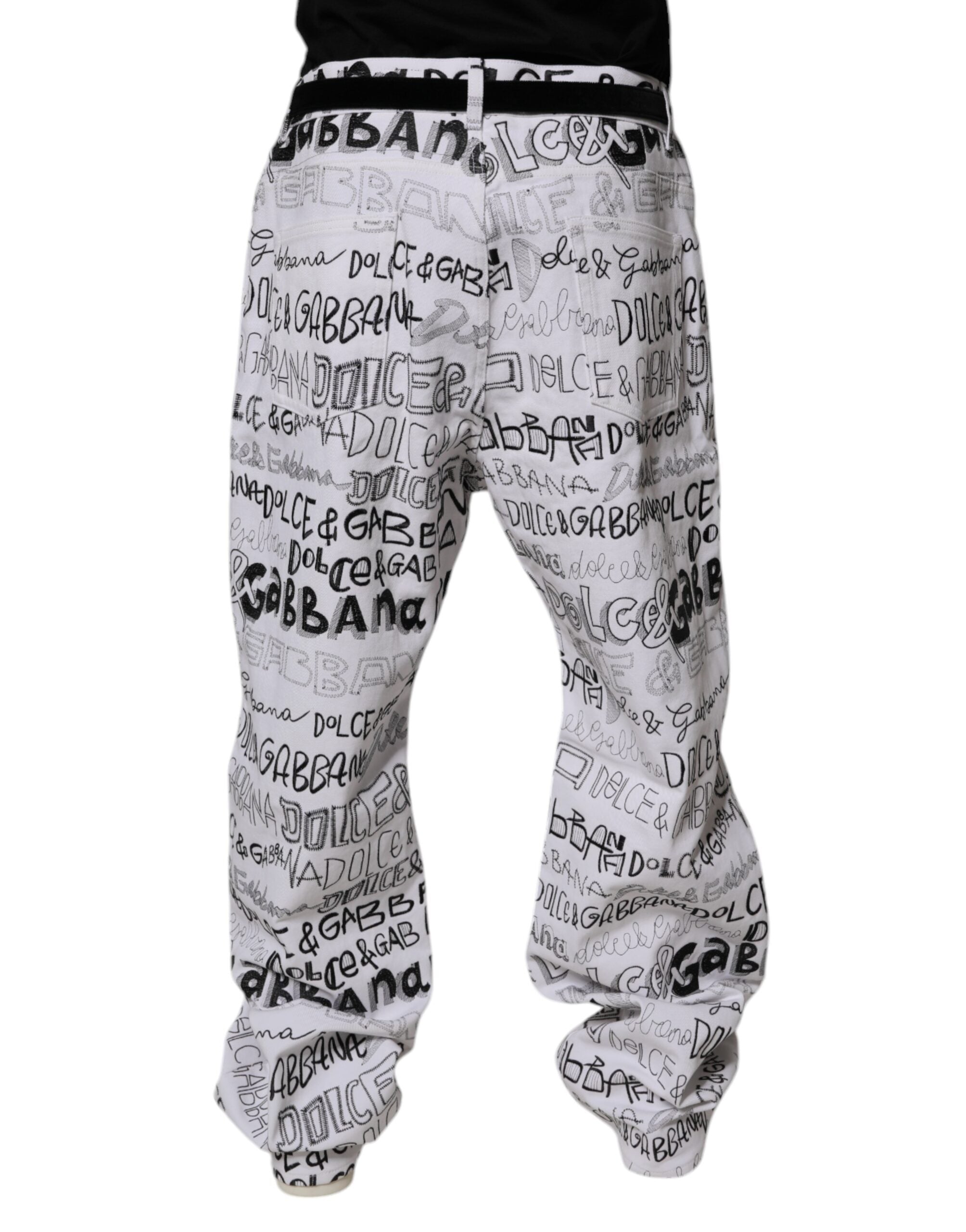 Dolce & Gabbana White Logo Print Straight Men Denim Jeans -   -  Dolce & Gabbana.