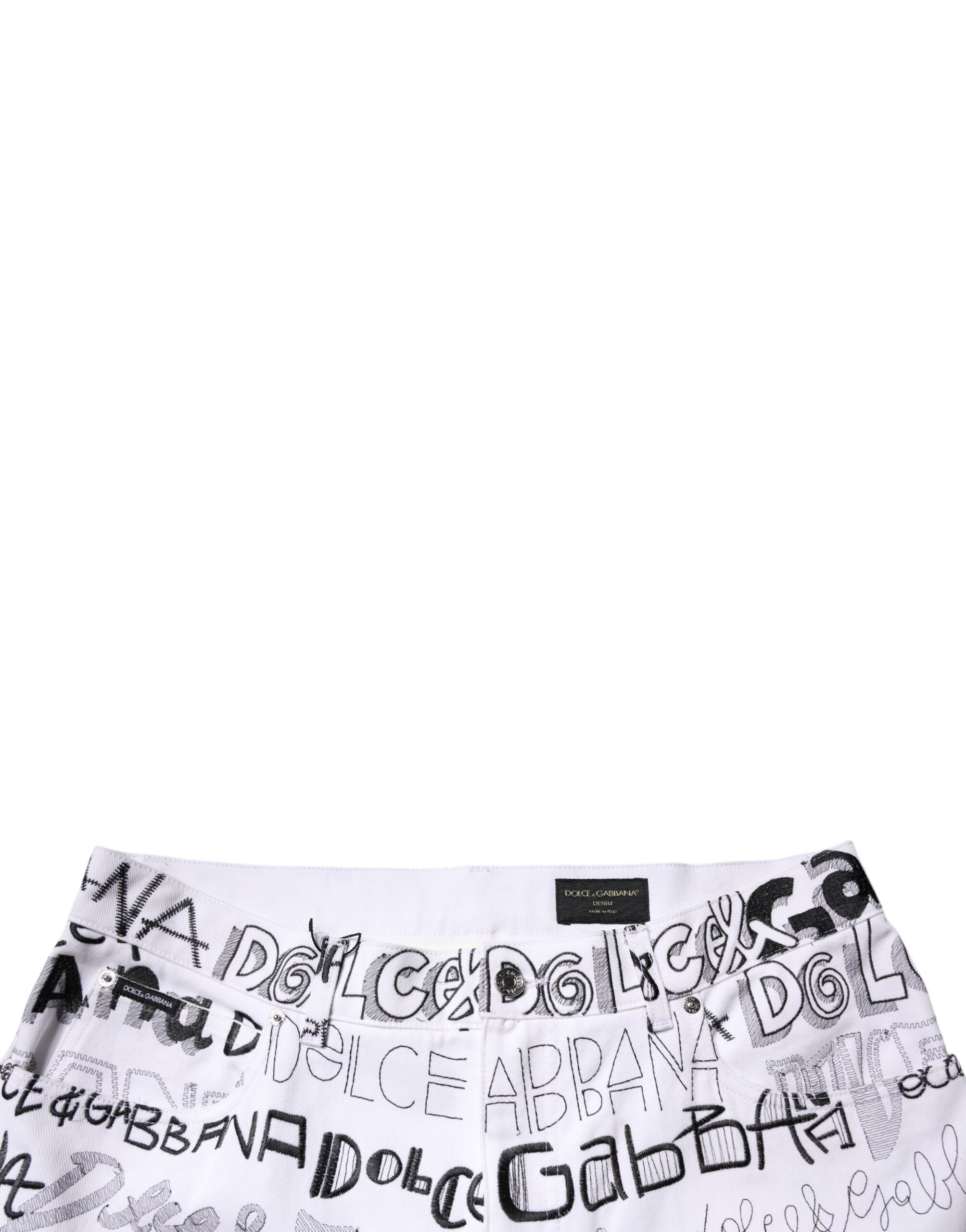 Dolce & Gabbana White Logo Print Straight Men Denim Jeans -   -  Dolce & Gabbana.