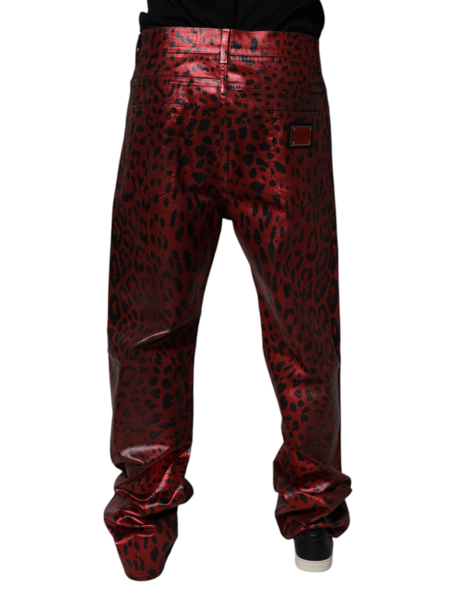 Dolce & Gabbana Red Leopard Cotton Straight Men Denim Jeans -   -  Dolce & Gabbana.