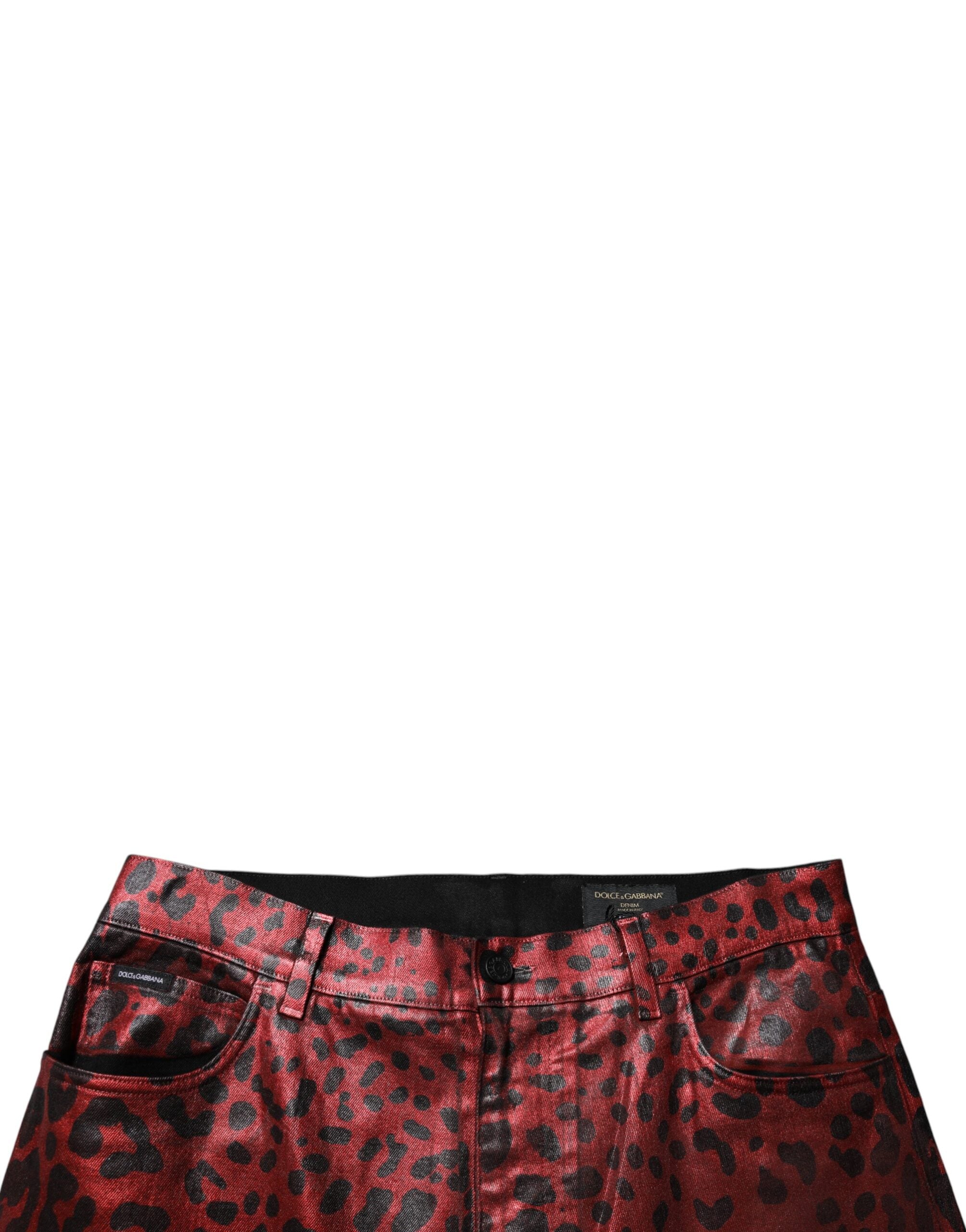Dolce & Gabbana Red Leopard Cotton Straight Men Denim Jeans -   -  Dolce & Gabbana.