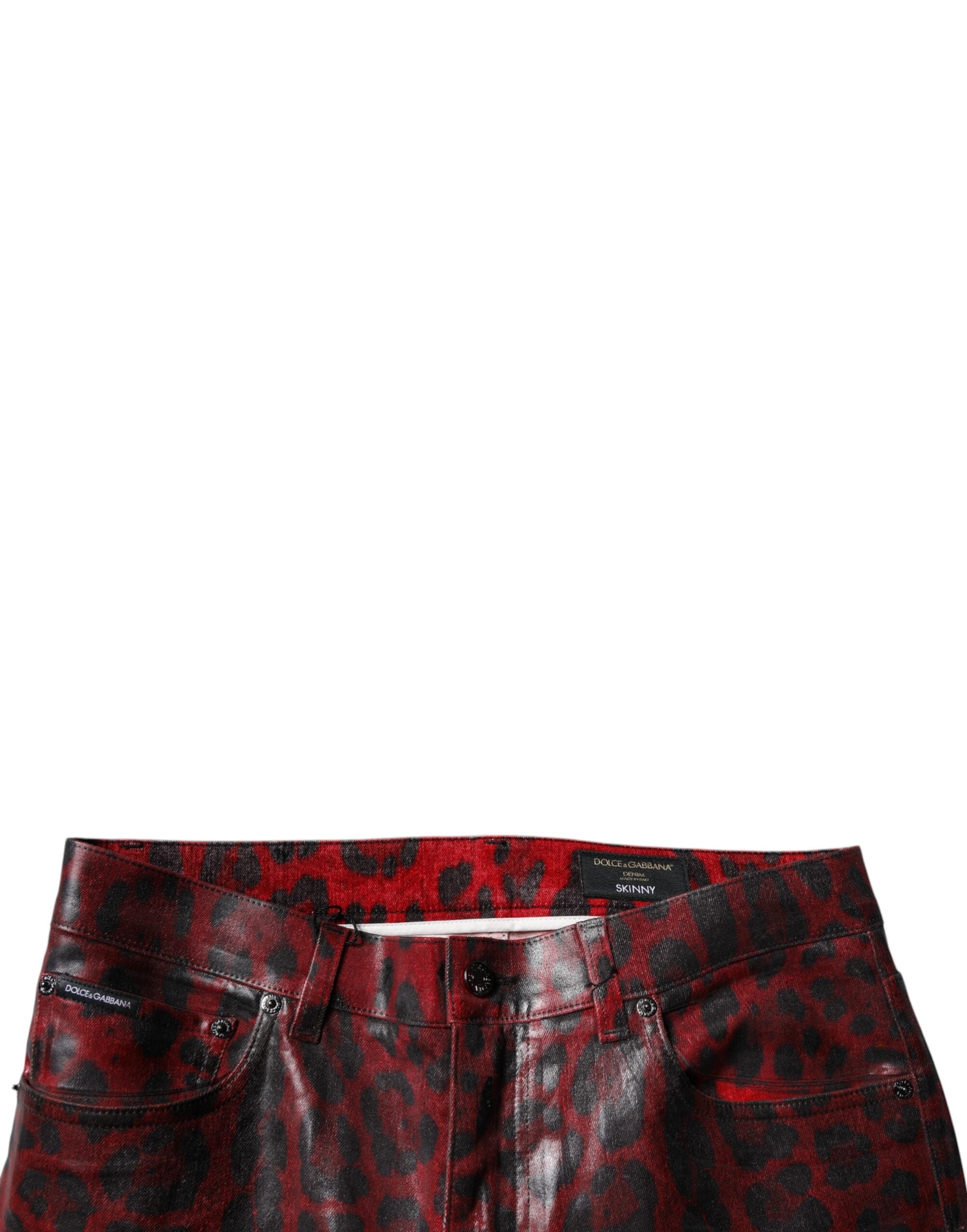 Dolce & Gabbana Red Leopard Cotton Skinny Men Denim Jeans -   -  Dolce & Gabbana.