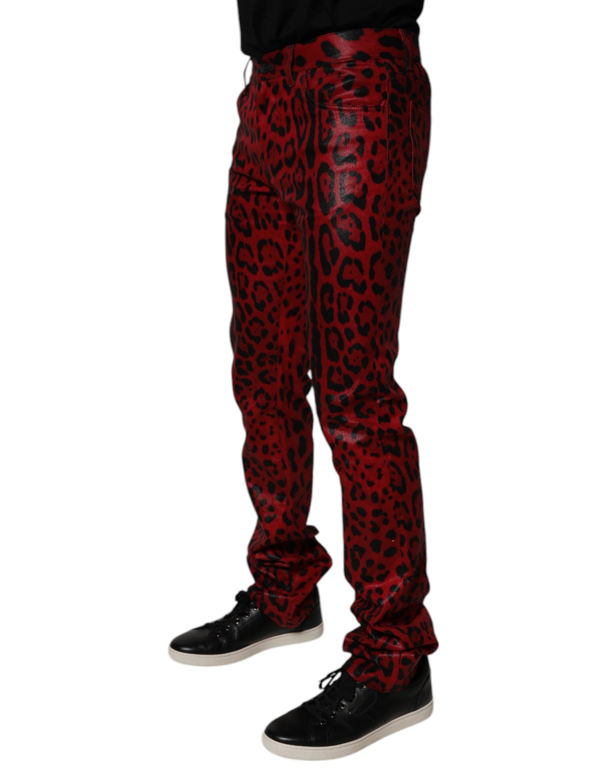 Dolce & Gabbana Red Leopard Cotton Slim Fit Denim Jeans -   -  Dolce & Gabbana.