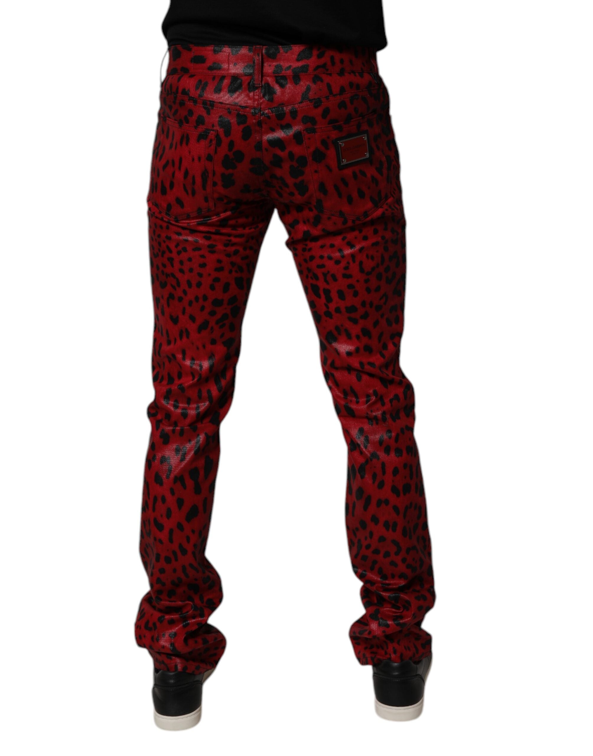 Dolce & Gabbana Red Leopard Cotton Slim Fit Denim Jeans -   -  Dolce & Gabbana.