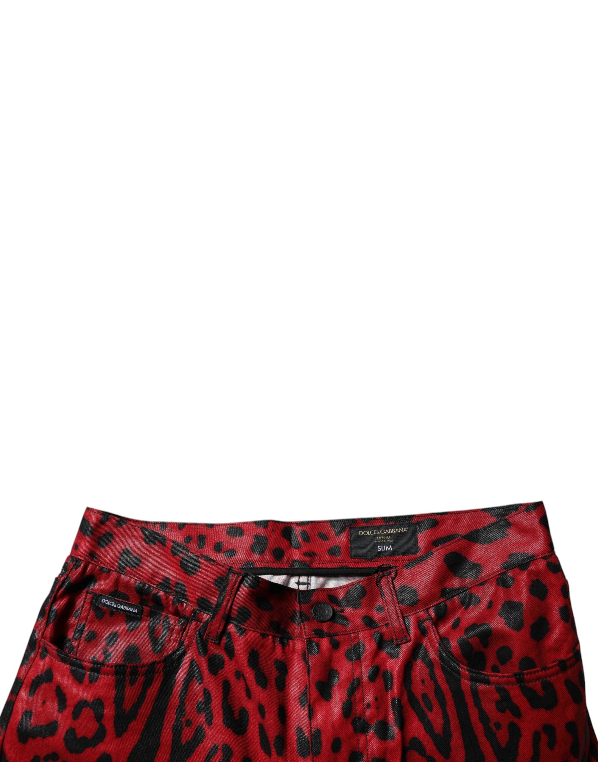 Dolce & Gabbana Red Leopard Cotton Slim Fit Denim Jeans -   -  Dolce & Gabbana.