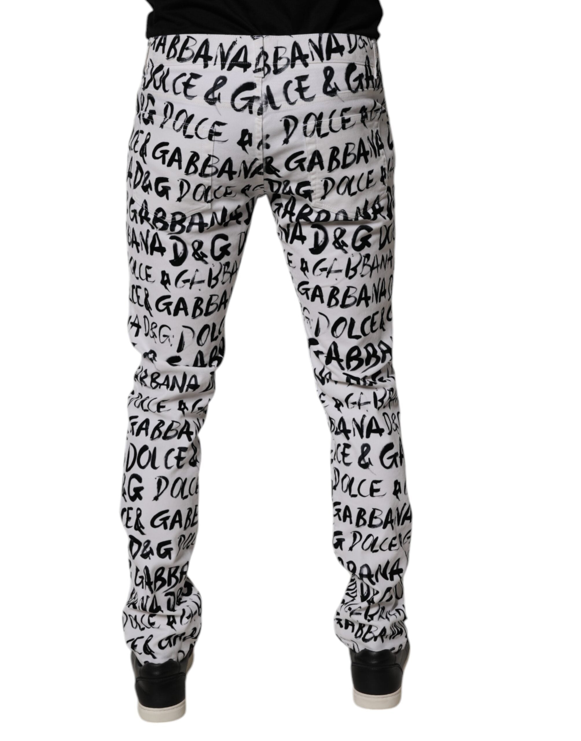 Dolce & Gabbana White Cotton Logo Print Skinny Denim Jeans -   -  Dolce & Gabbana.