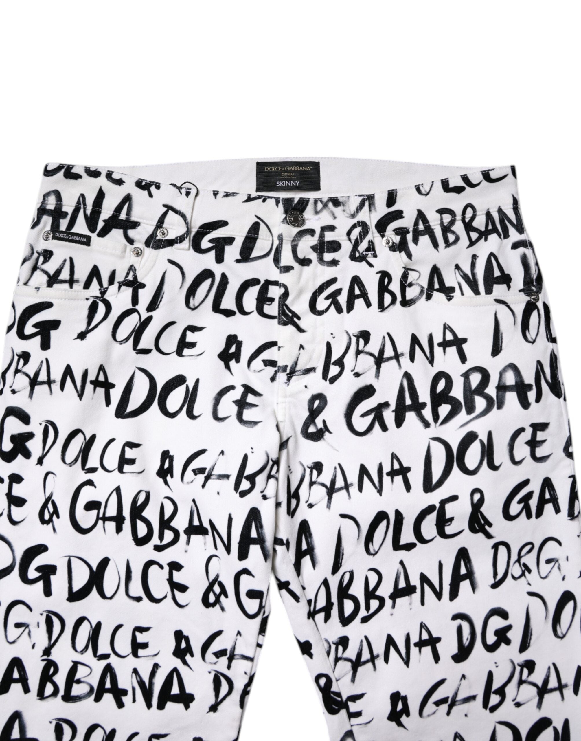 Dolce & Gabbana White Cotton Logo Print Skinny Denim Jeans -   -  Dolce & Gabbana.