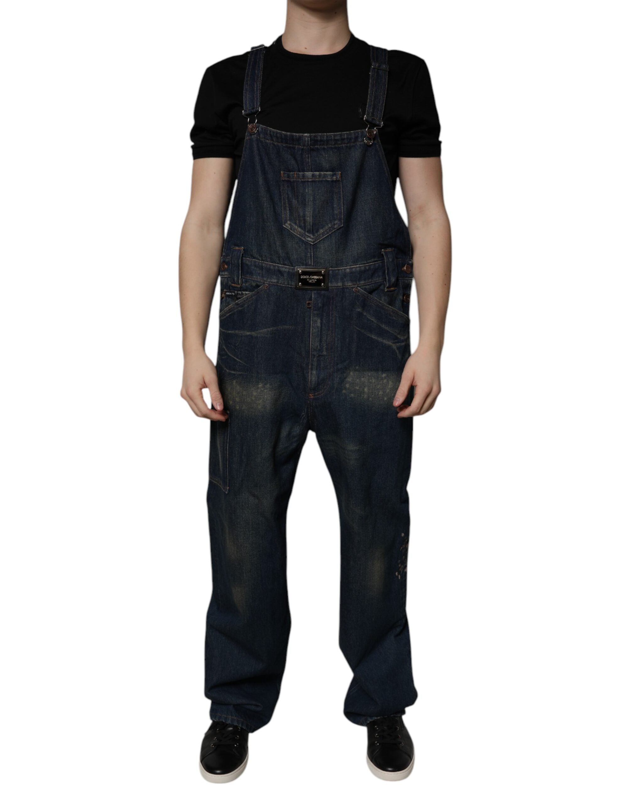 Dolce & Gabbana Dark Blue Cotton Men Jumpsuit Denim Jeans -   -  Dolce & Gabbana.