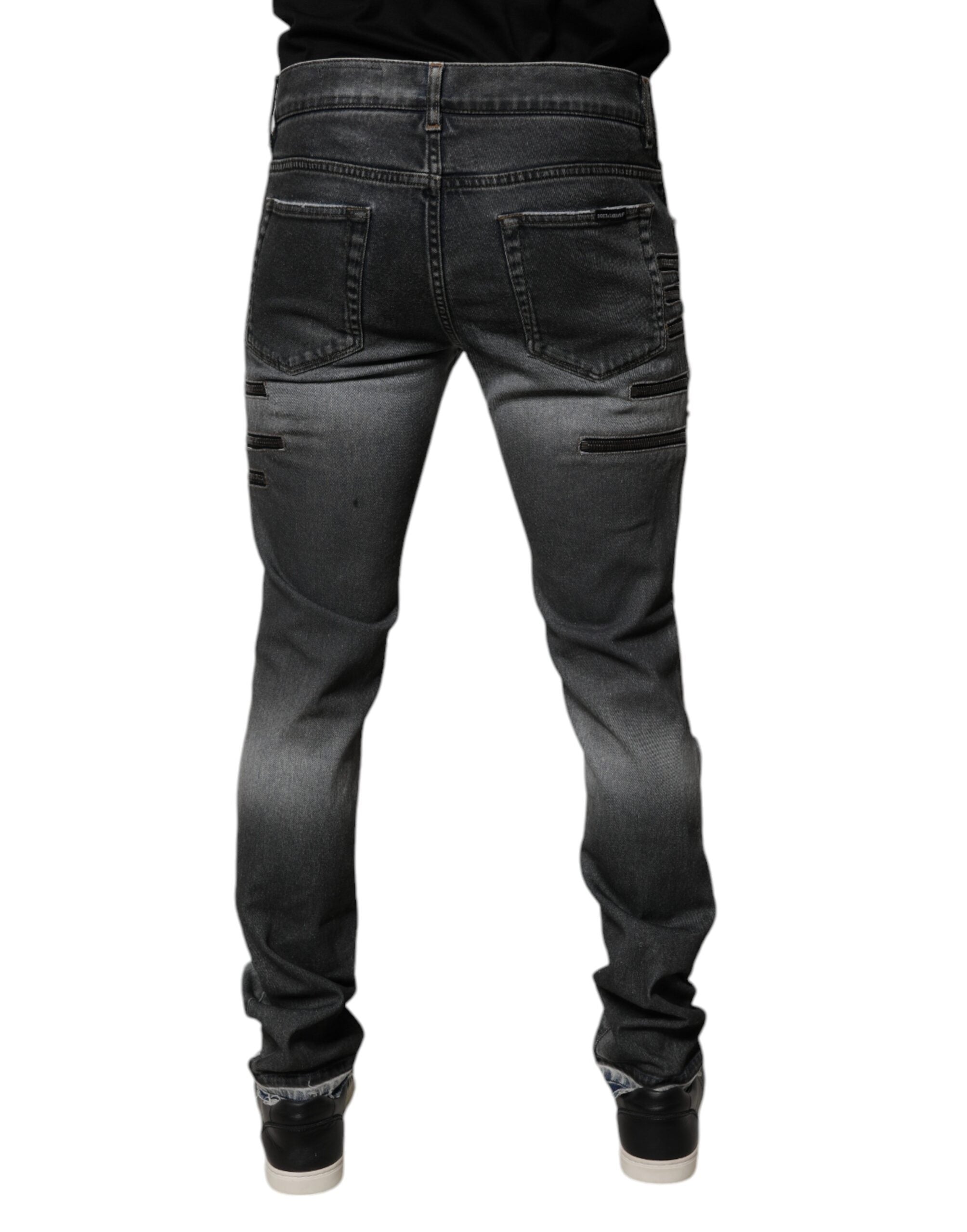 Dolce & Gabbana Dark Gray Tattered Cotton Skinny Denim Jeans -   -  Dolce & Gabbana.