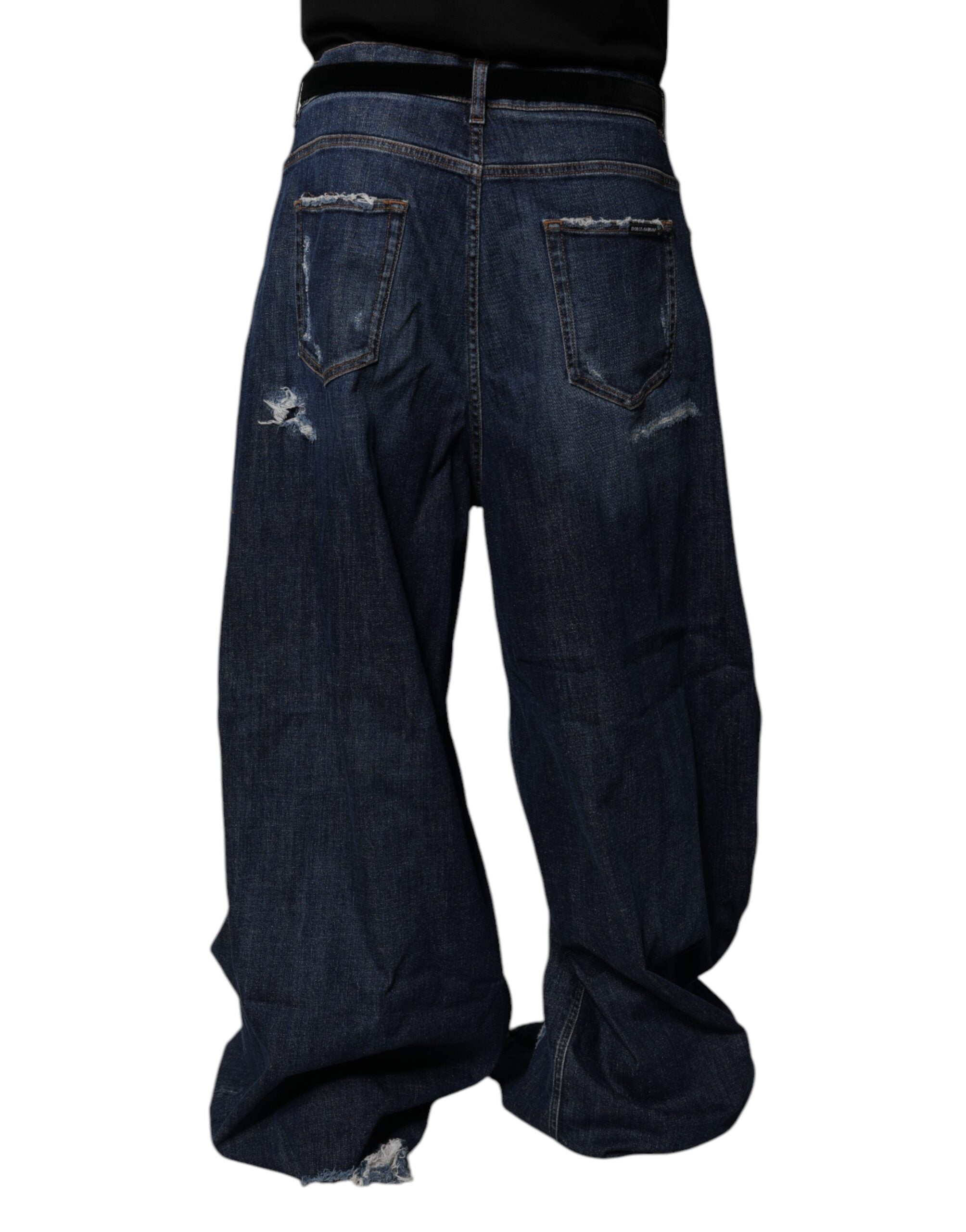 Dolce & Gabbana Dark Blue Tattered Wide Leg Men Denim Jeans -   -  Dolce & Gabbana.