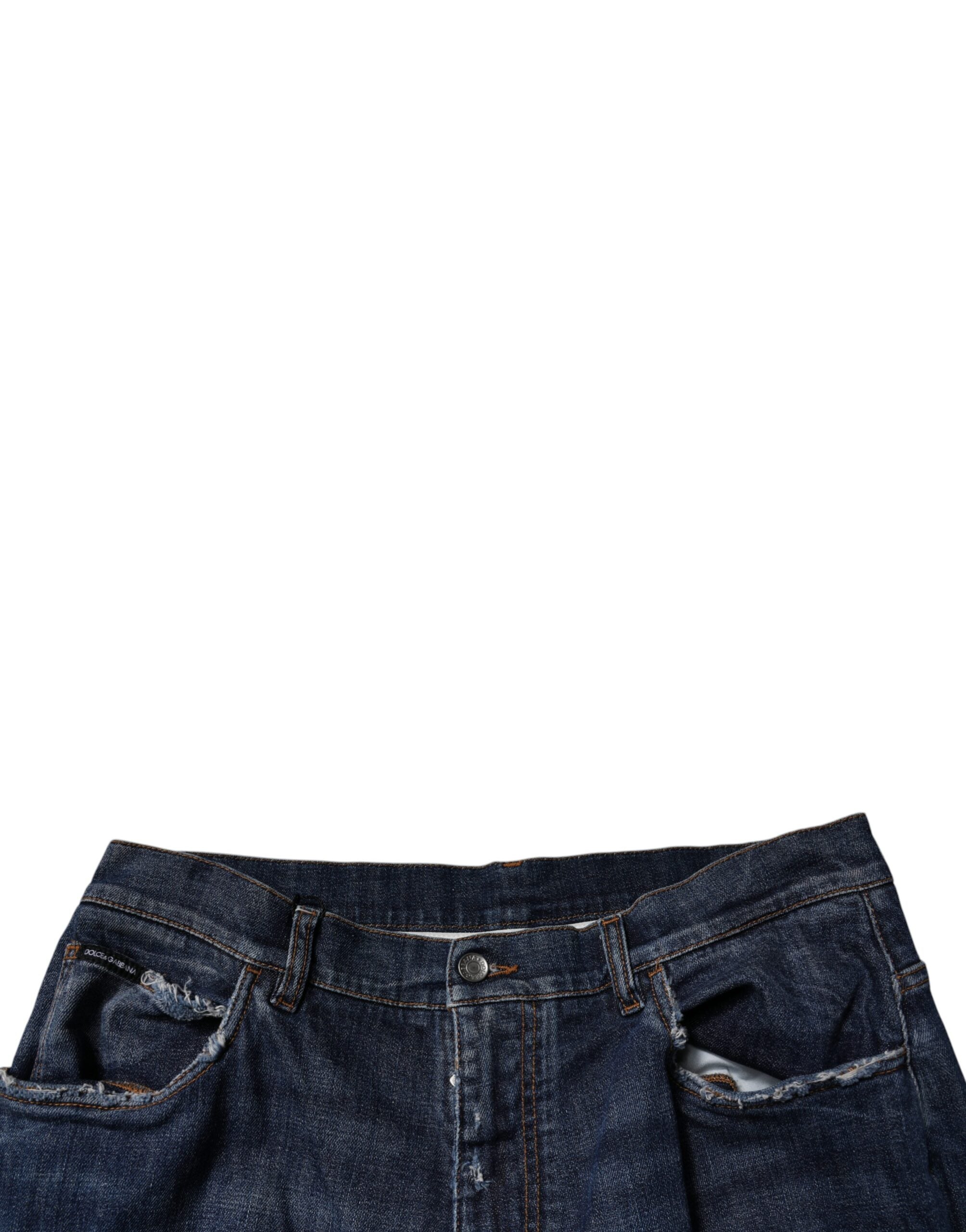 Dolce & Gabbana Dark Blue Tattered Wide Leg Men Denim Jeans -   -  Dolce & Gabbana.