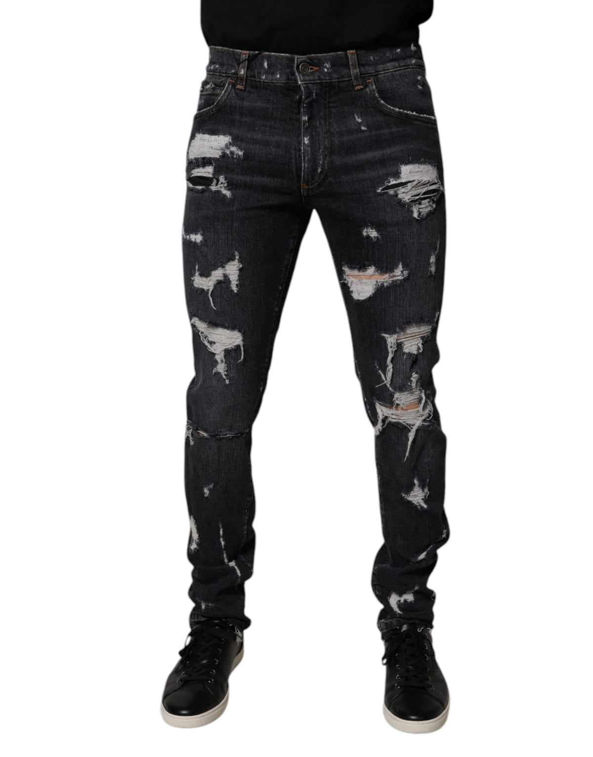 Dolce & Gabbana Black Tattered Cotton Skinny Men Denim Jeans -   -  Dolce & Gabbana.