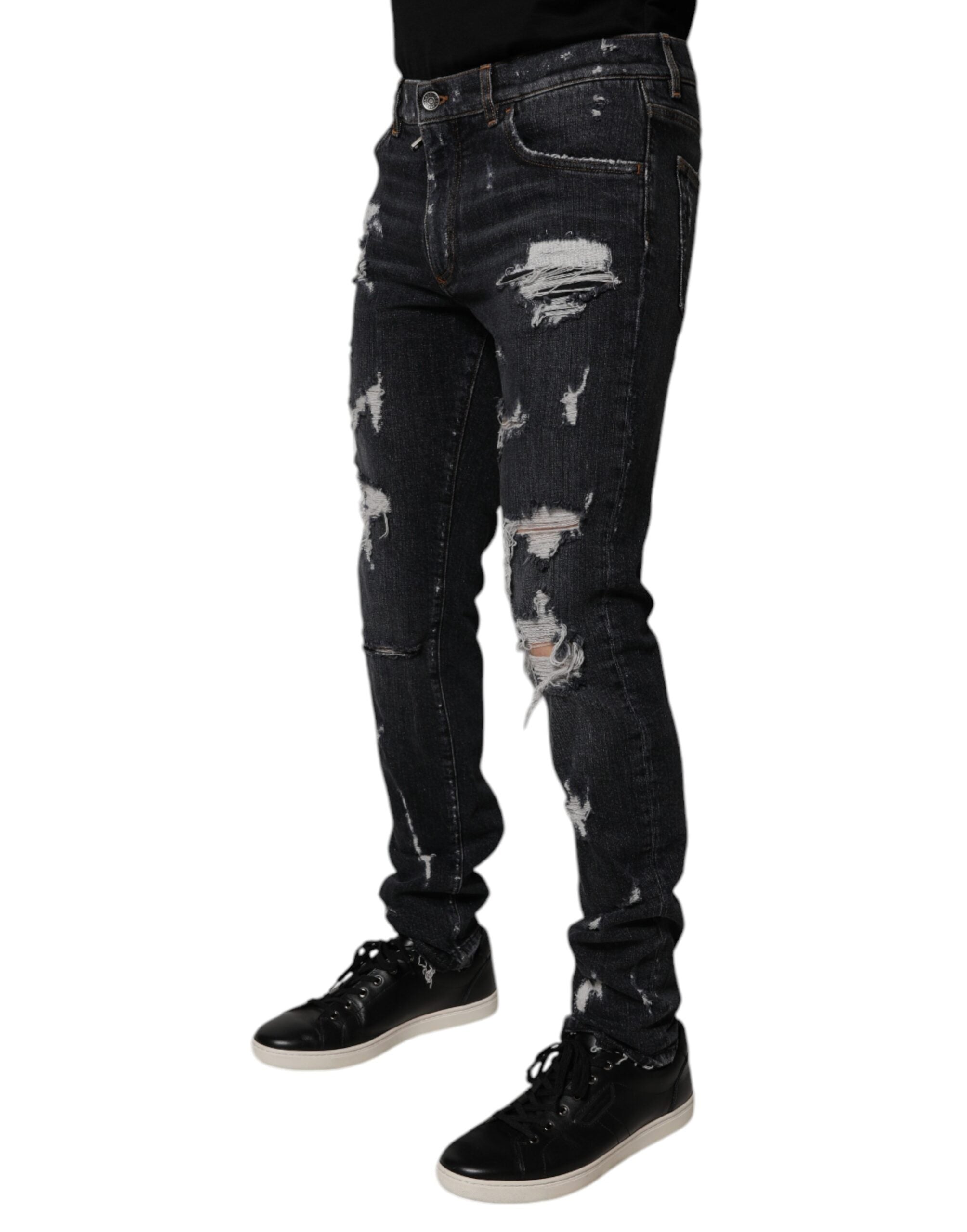 Dolce & Gabbana Black Tattered Cotton Skinny Men Denim Jeans -   -  Dolce & Gabbana.