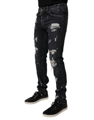 Dolce & Gabbana Black Tattered Cotton Skinny Men Denim Jeans -   -  Dolce & Gabbana.