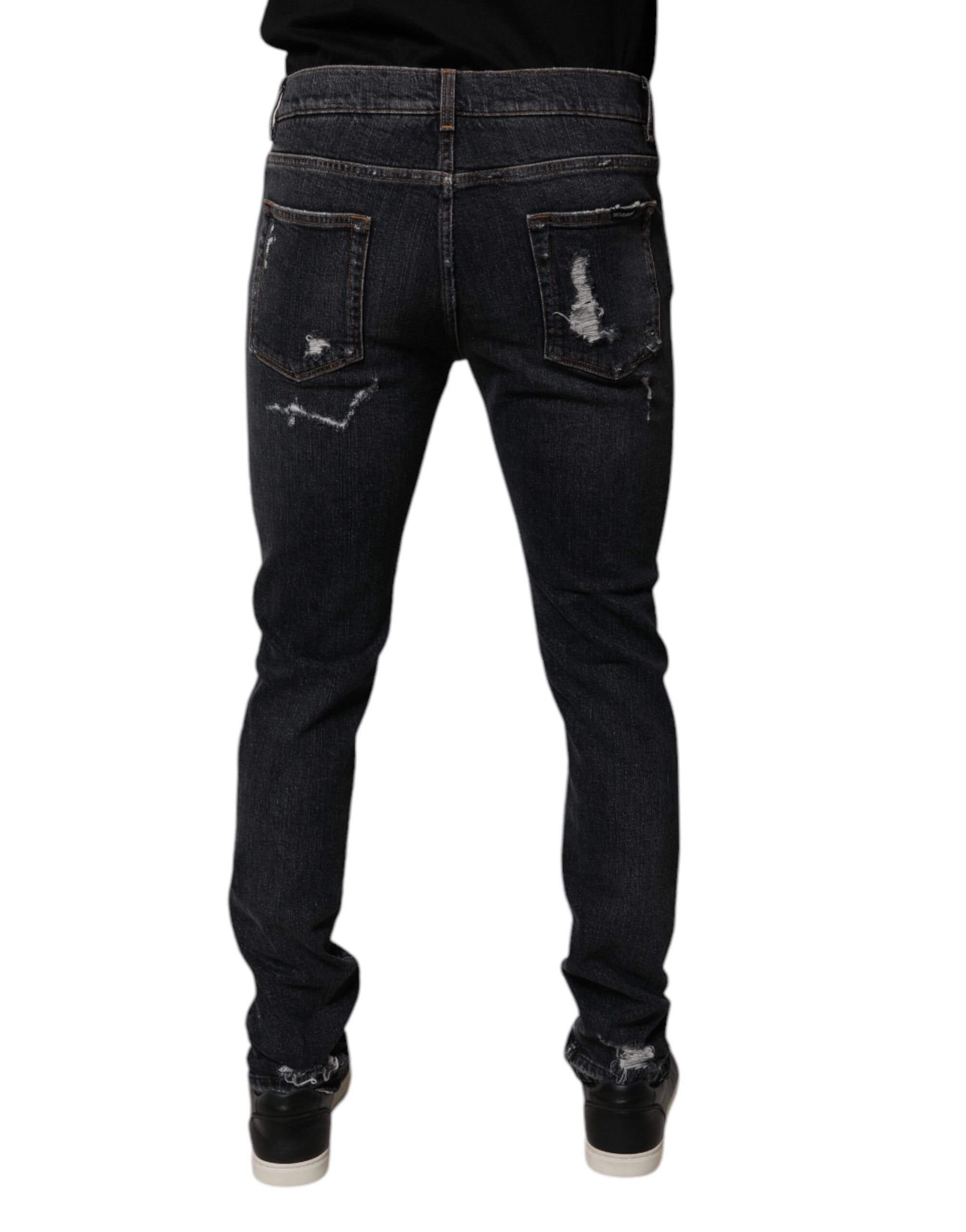 Dolce & Gabbana Black Tattered Cotton Skinny Men Denim Jeans -   -  Dolce & Gabbana.