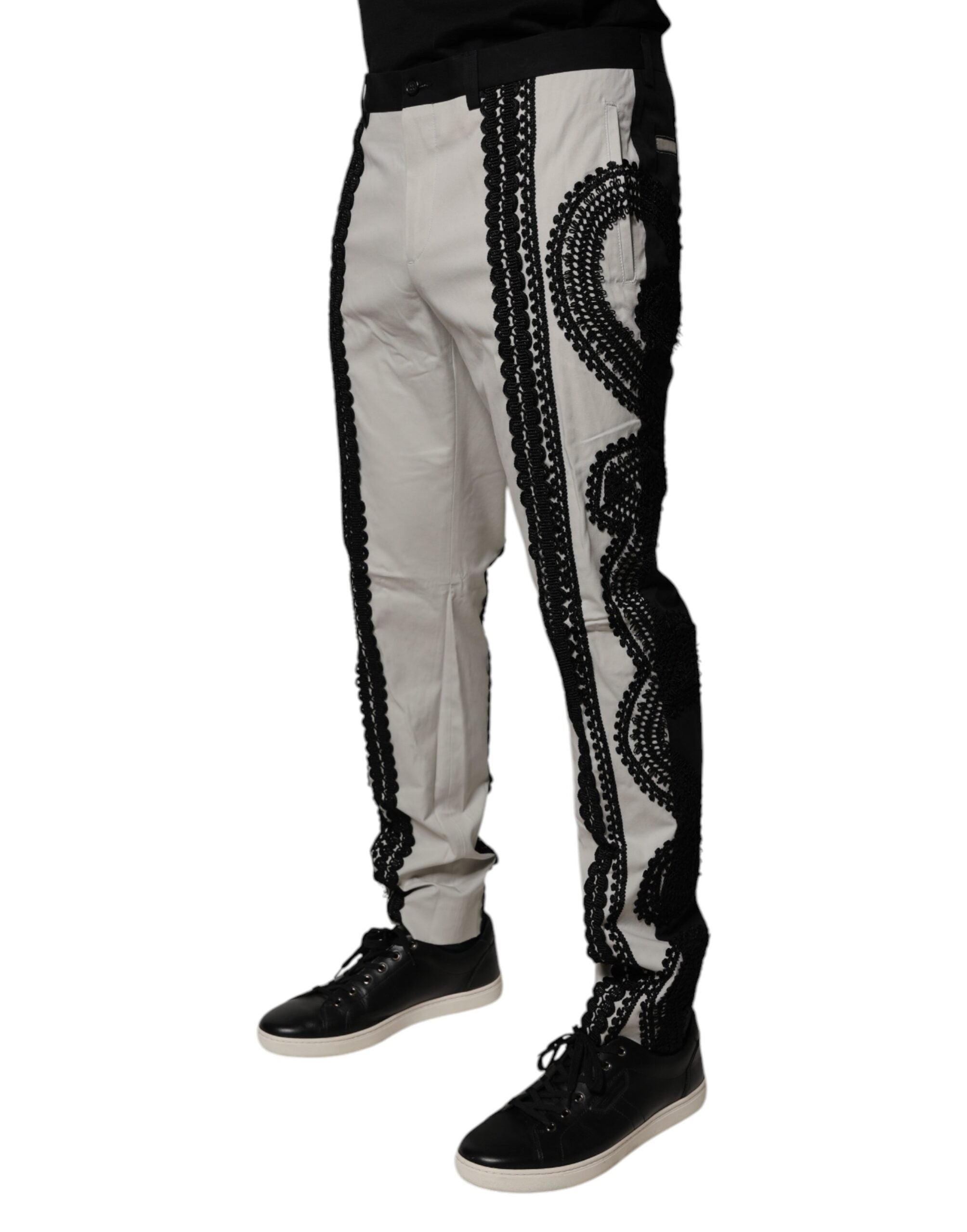 Dolce & Gabbana White Lace Trim Mid Waist Dress Formal Pants -   -  Dolce & Gabbana.