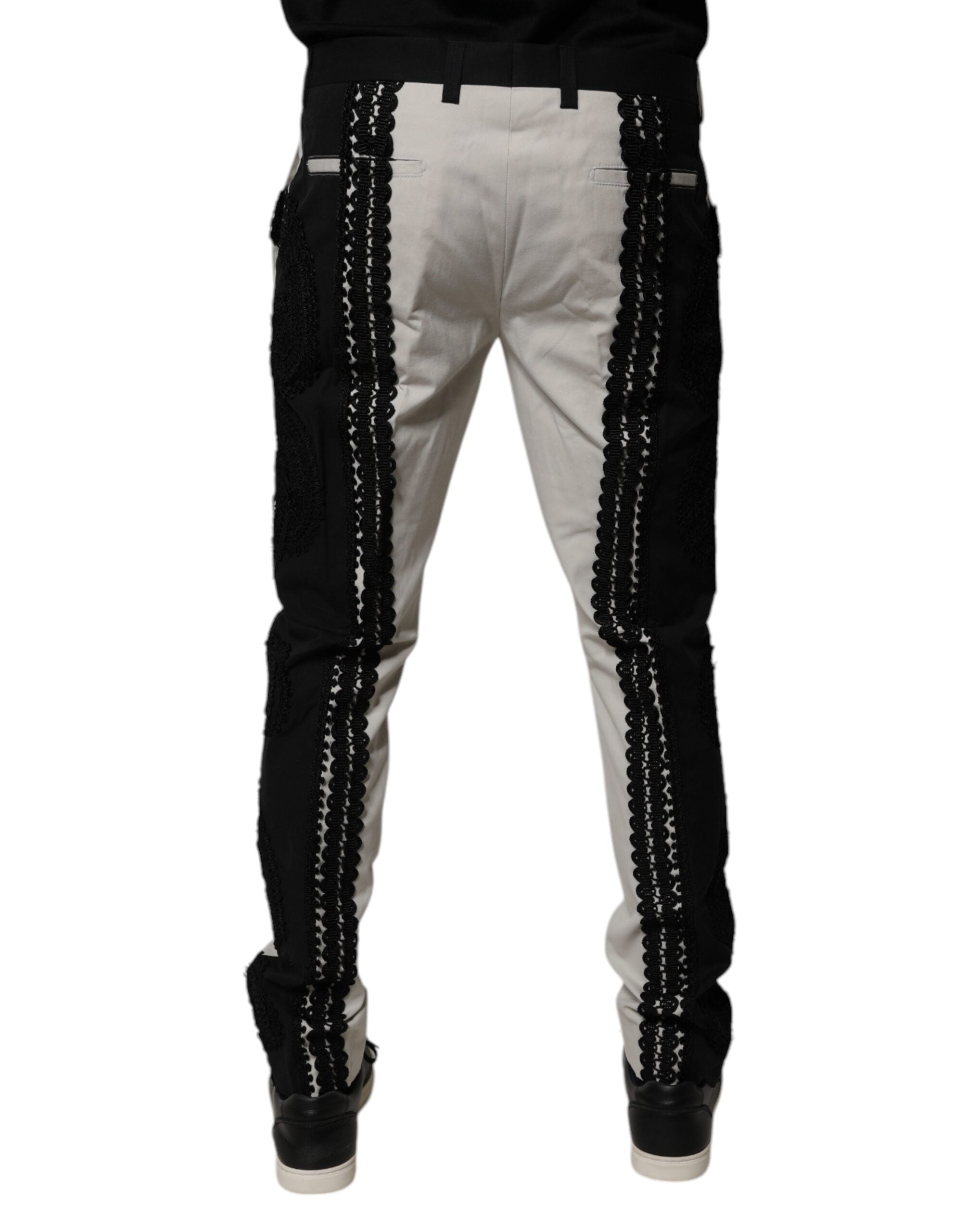 Dolce & Gabbana White Lace Trim Mid Waist Dress Formal Pants -   -  Dolce & Gabbana.