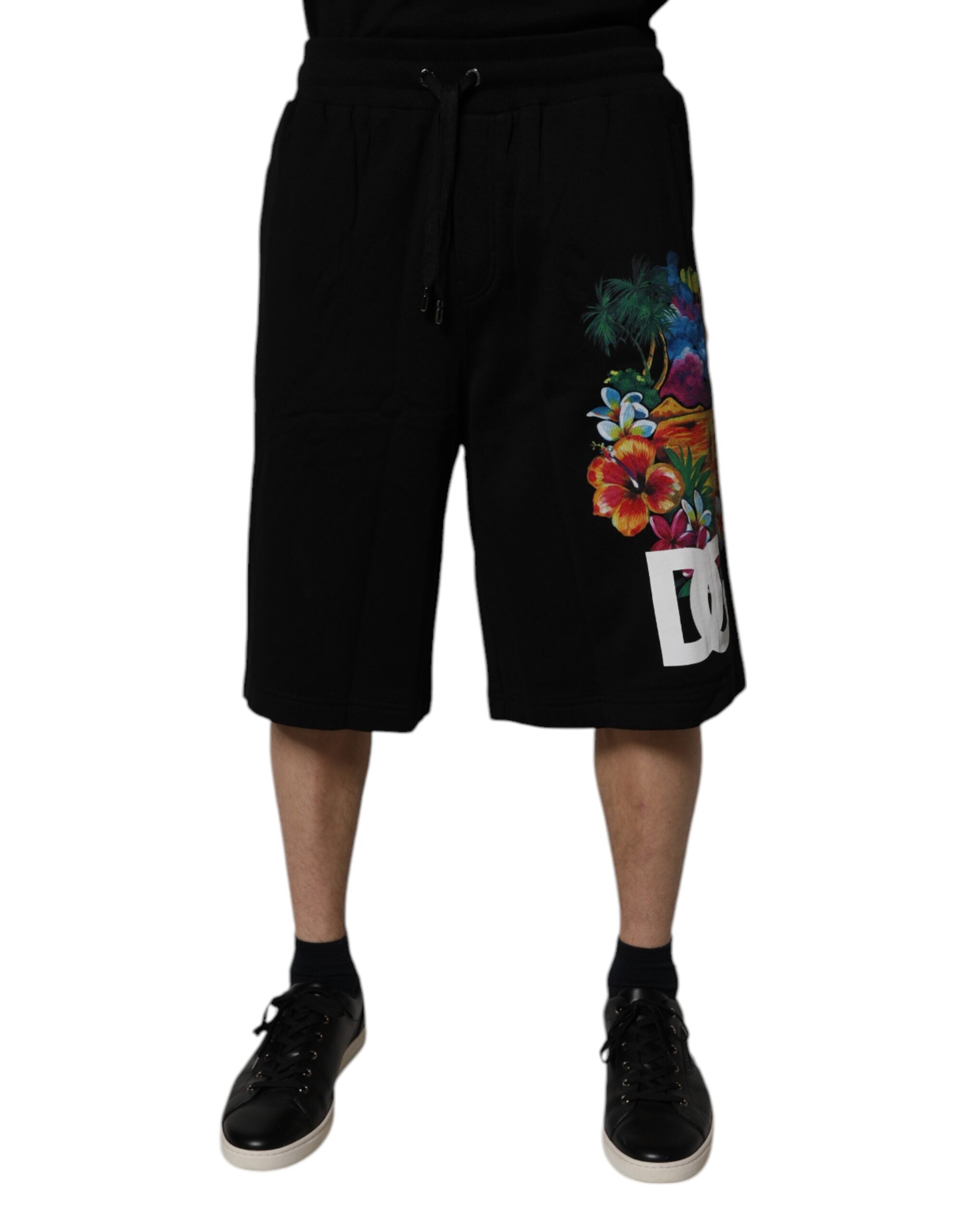 Dolce & Gabbana Black Cotton Logo Floral Print Bermuda Shorts -   -  Dolce & Gabbana.