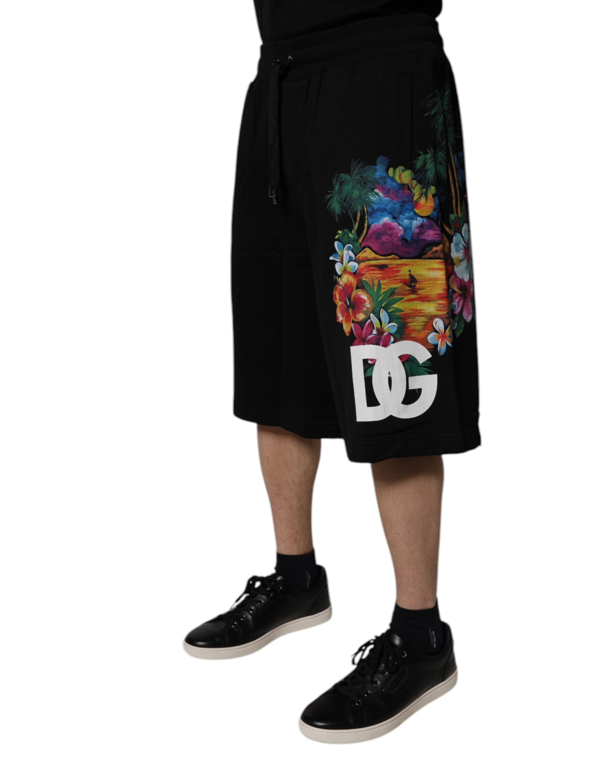 Dolce & Gabbana Black Cotton Logo Floral Print Bermuda Shorts -   -  Dolce & Gabbana.
