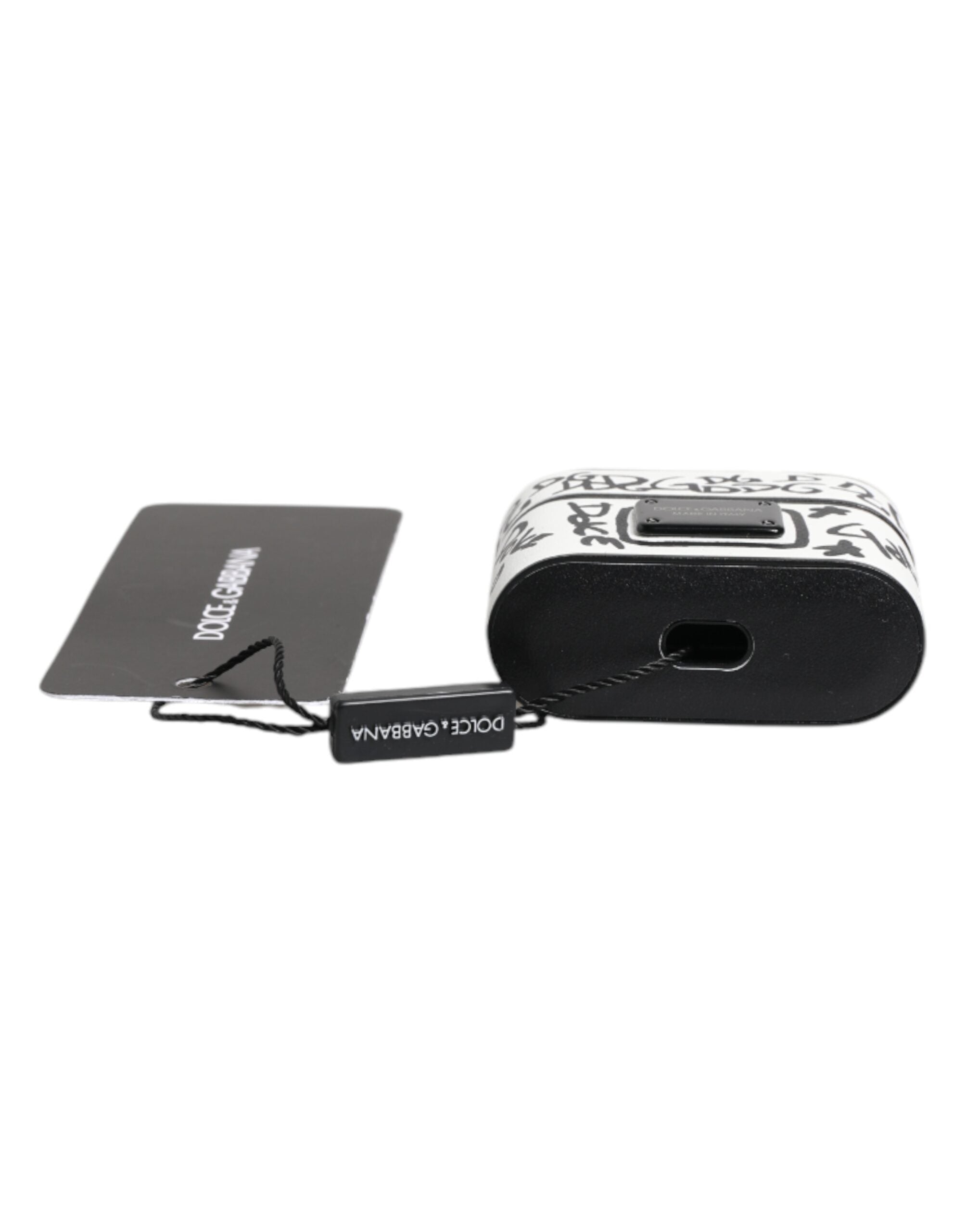 Dolce & Gabbana Black White Leather Scribble Embossed Logo Airpods Case -   -  Dolce & Gabbana.