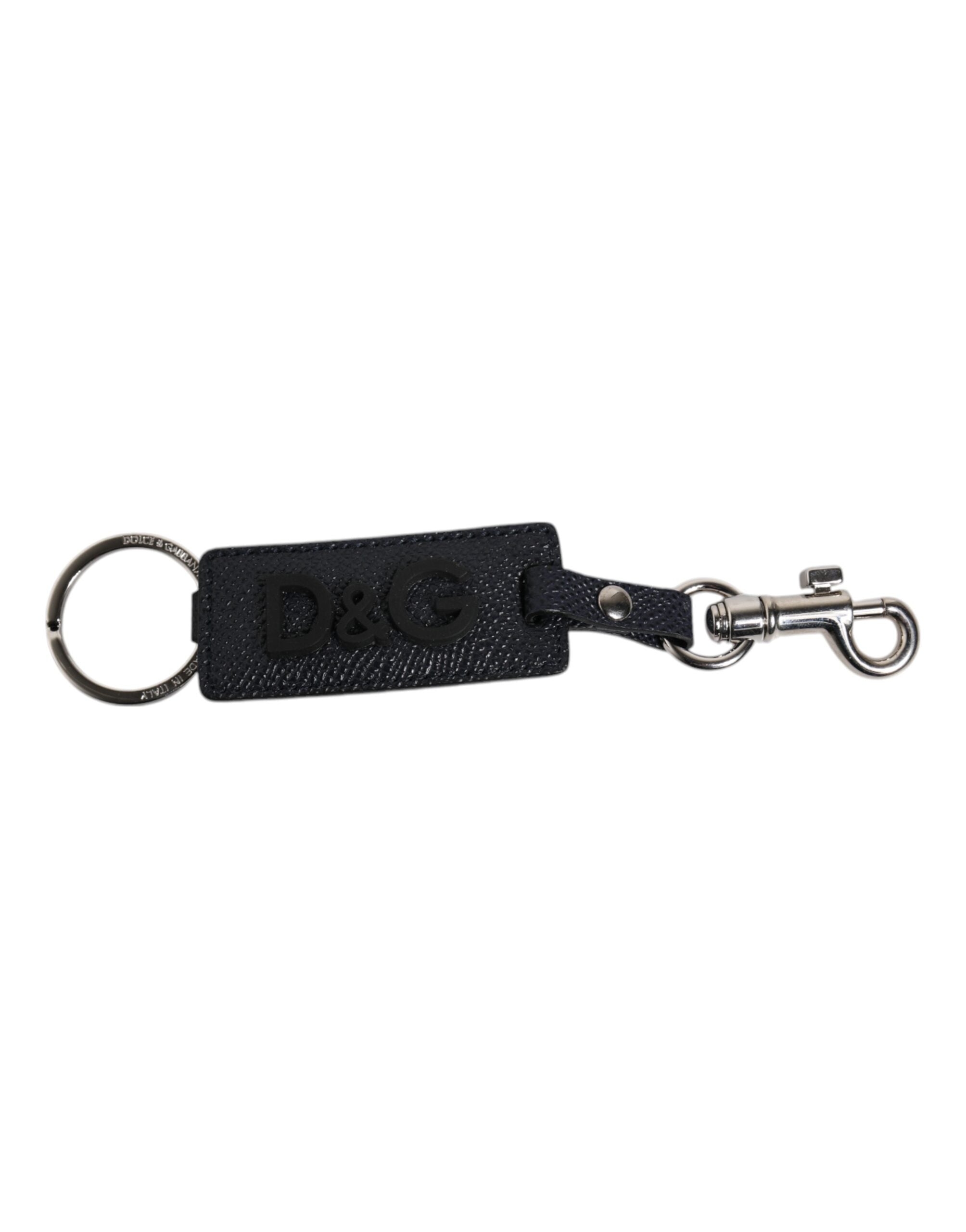Dolce & Gabbana Blue Calf Leather DG Logo Silver Brass Keyring Keychain -   -  Dolce & Gabbana.