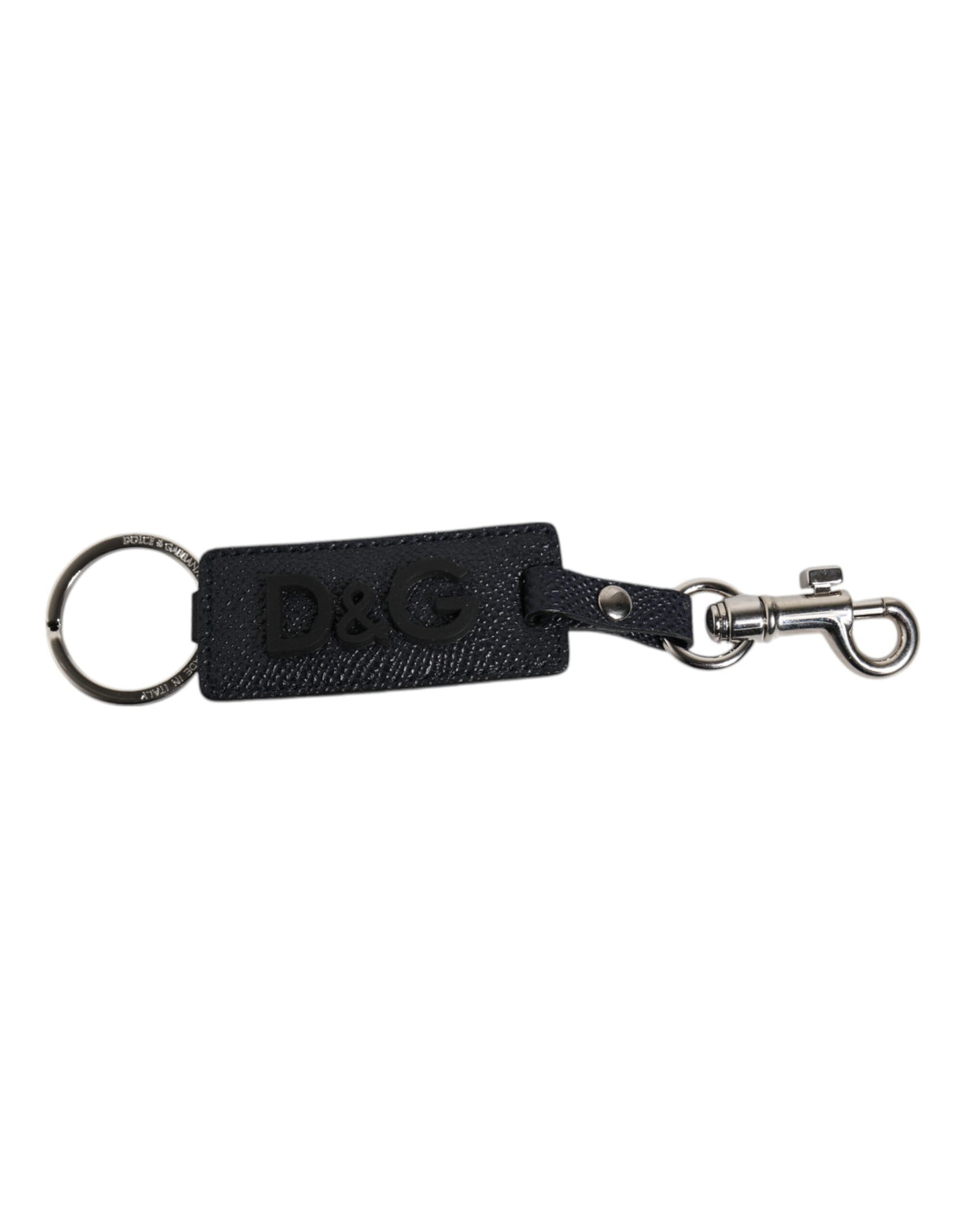 Dolce & Gabbana Blue Calf Leather DG Logo Silver Brass Keyring Keychain -   -  Dolce & Gabbana.