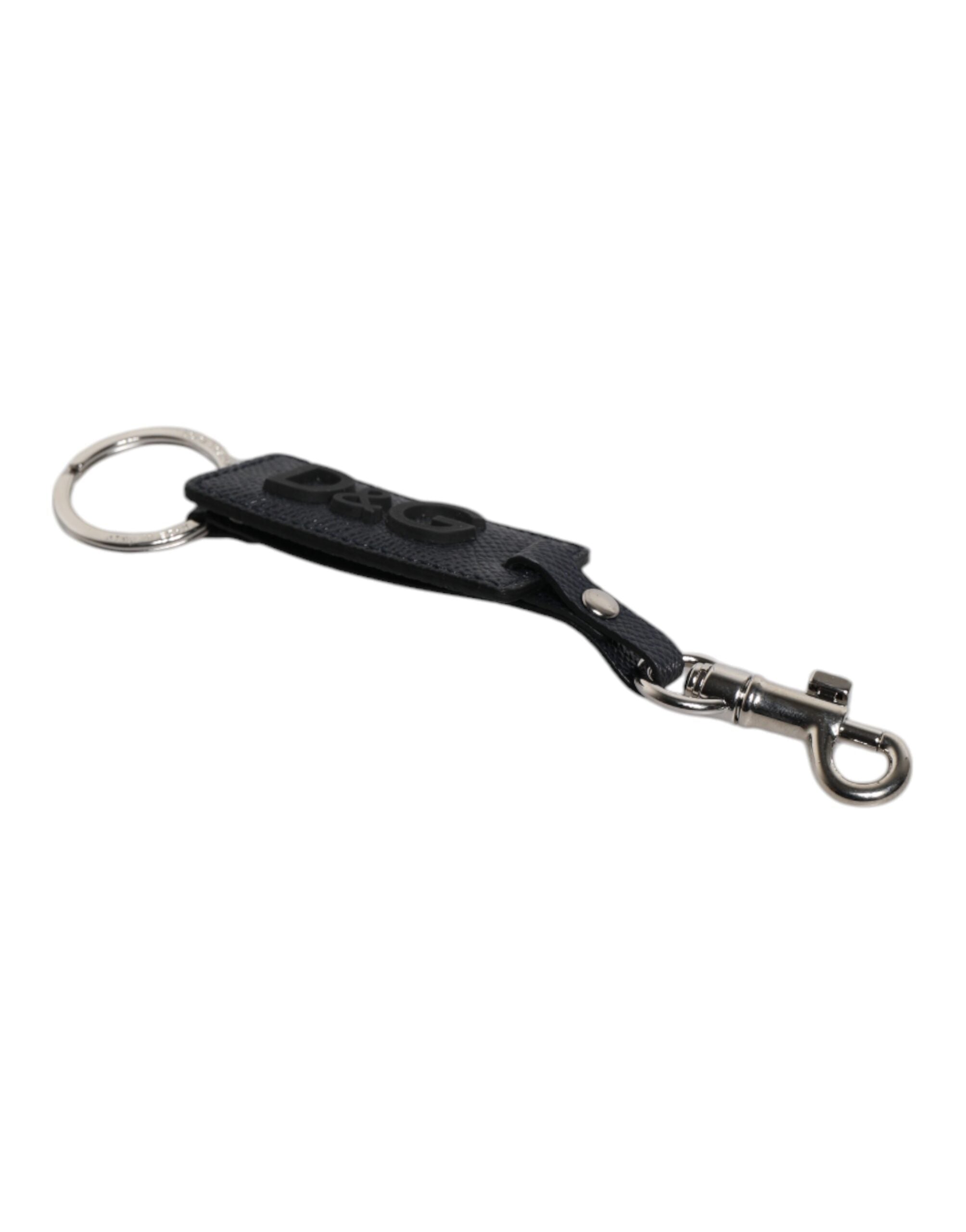 Dolce & Gabbana Blue Calf Leather DG Logo Silver Brass Keyring Keychain -   -  Dolce & Gabbana.