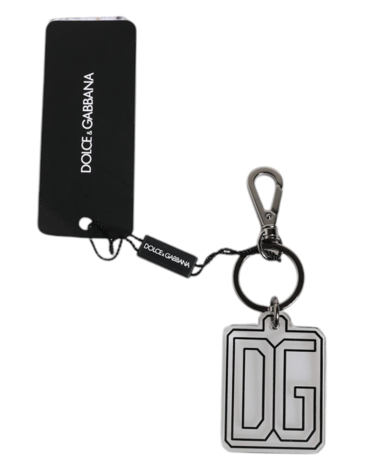 Dolce & Gabbana Gray Black DG Rubber Logo Silver Men's Keychain Keyring -   -  Dolce & Gabbana.